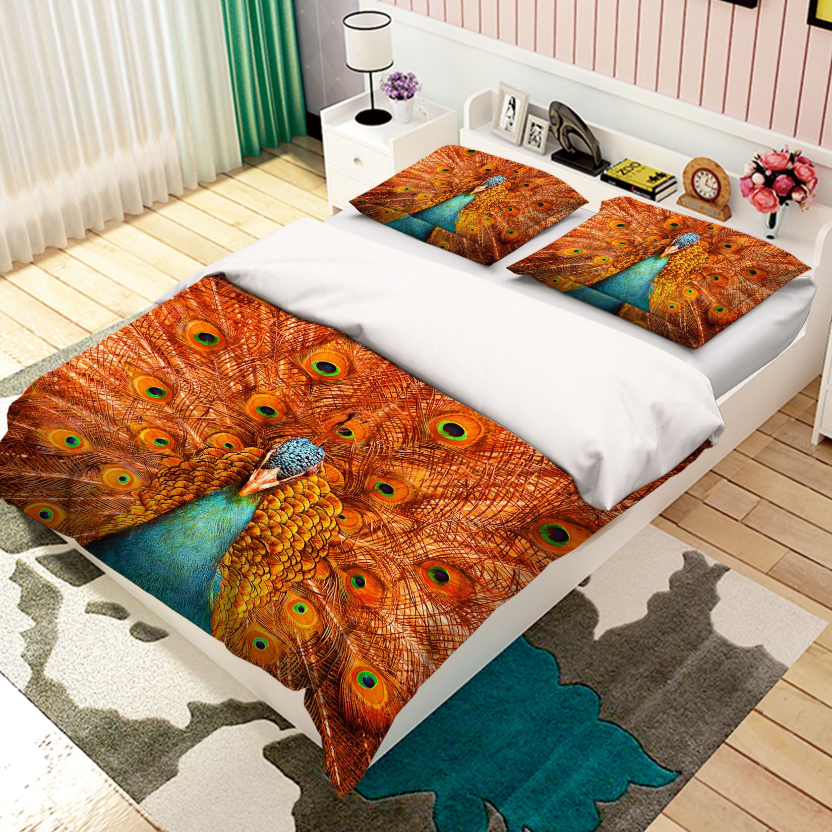 3D Orange Peacock 092 Bed Pillowcases Quilt