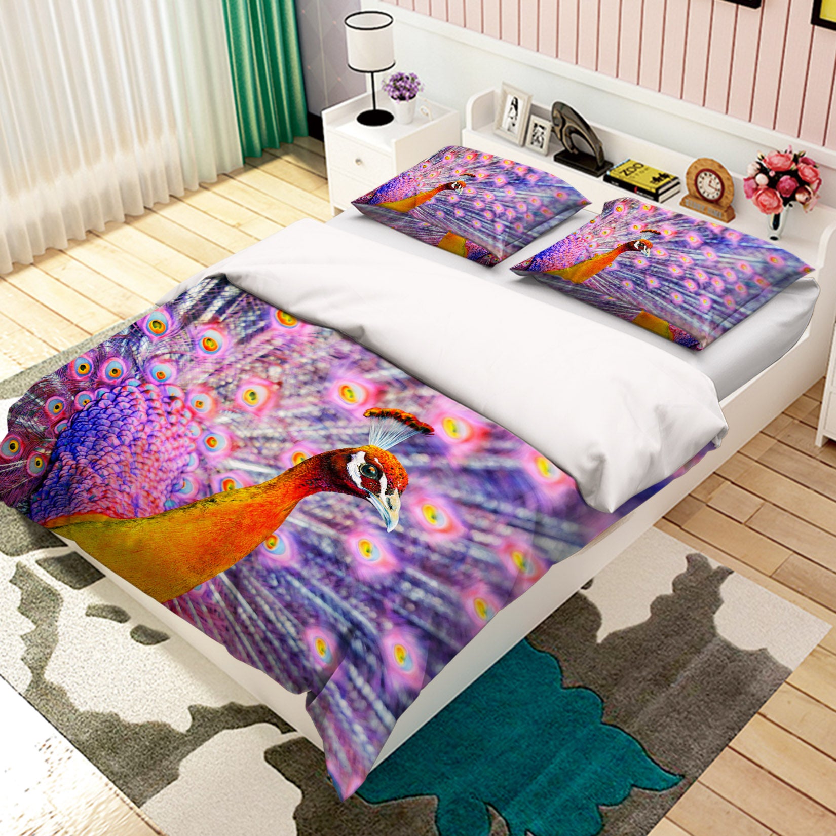 3D Purple Peacock 098 Bed Pillowcases Quilt