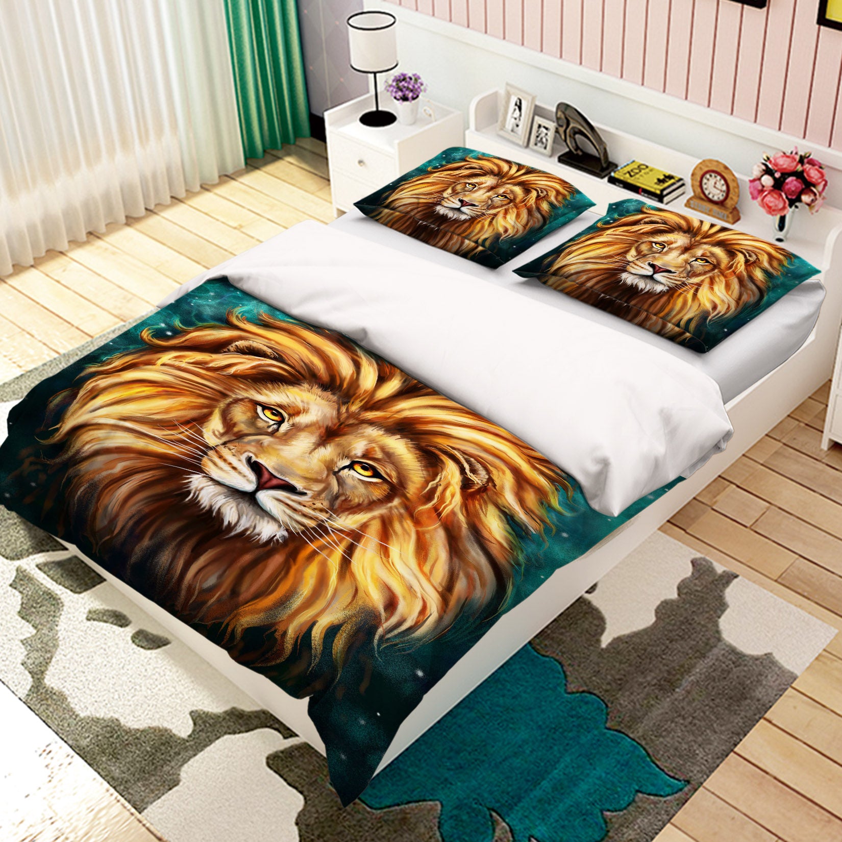 3D Yellow Lion 105 Bed Pillowcases Quilt