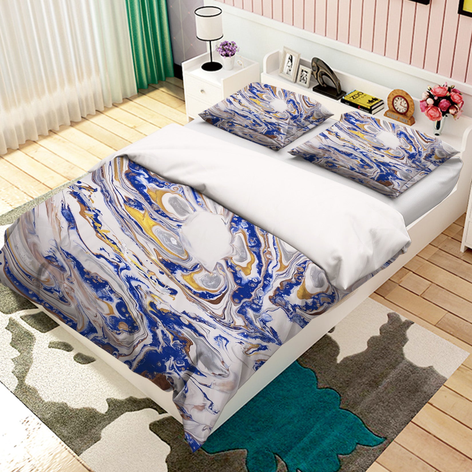 3D Blue Gold Gray Pattern 40045 Valerie Latrice Bedding Bed Pillowcases Quilt