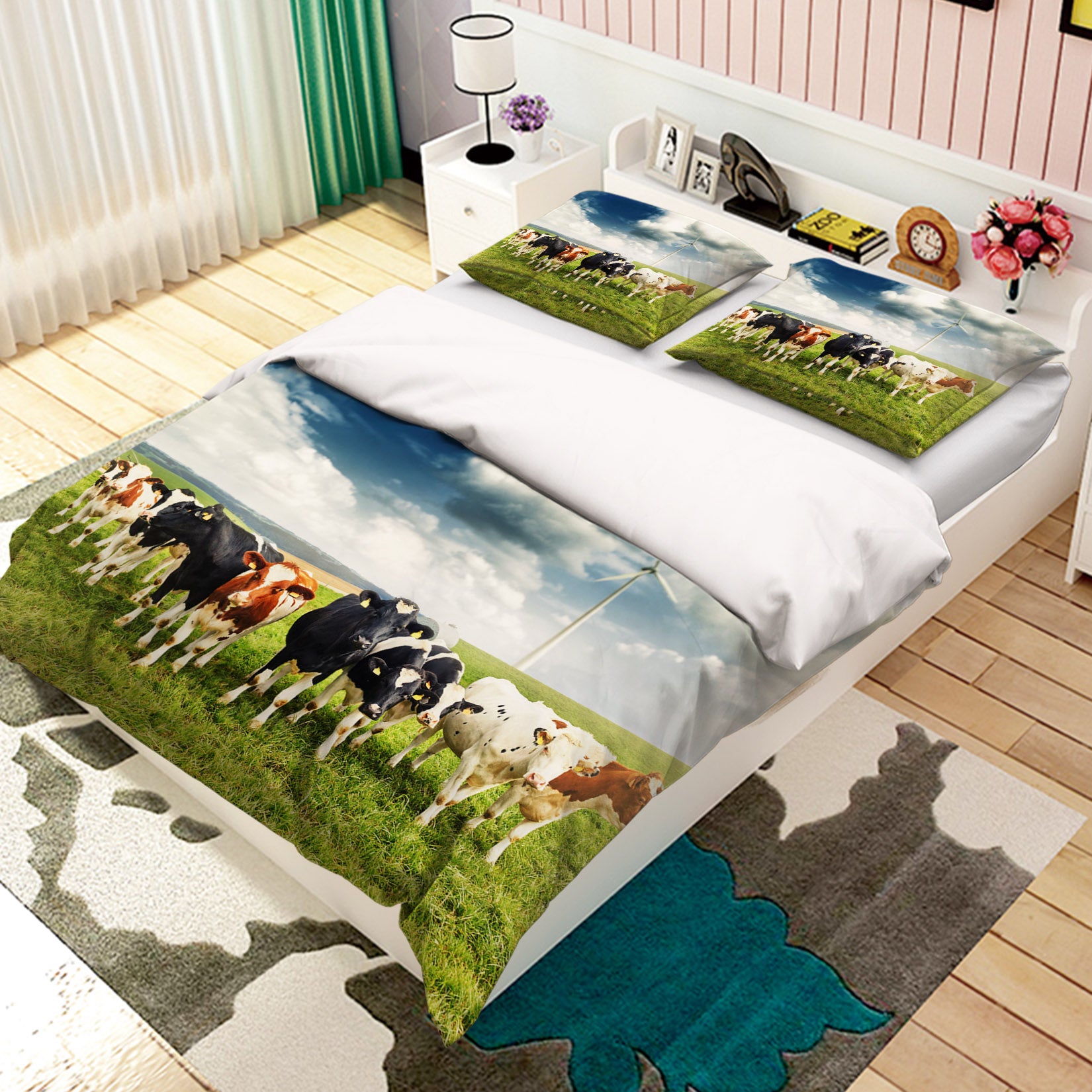 3D Black Cow Lawn 048 Bed Pillowcases Quilt