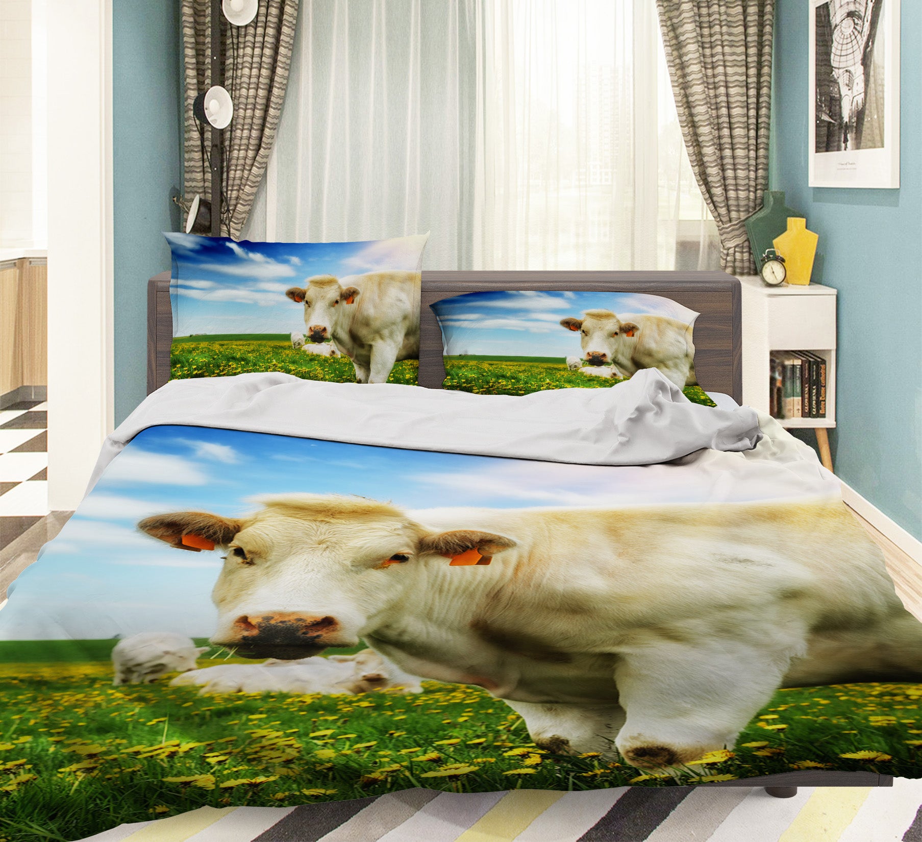 3D White Cow 043 Bed Pillowcases Quilt
