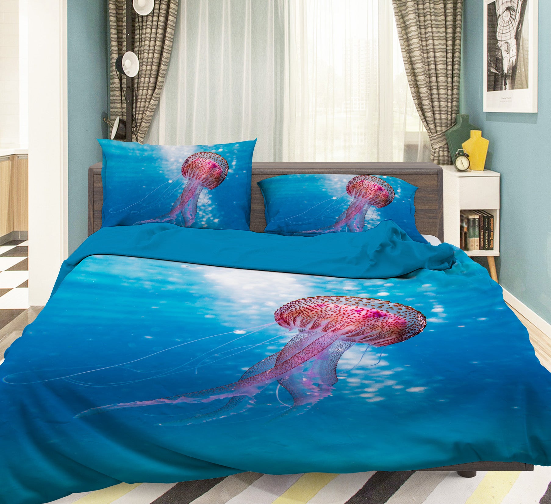 3D Pink Jellyfish 014 Bed Pillowcases Quilt