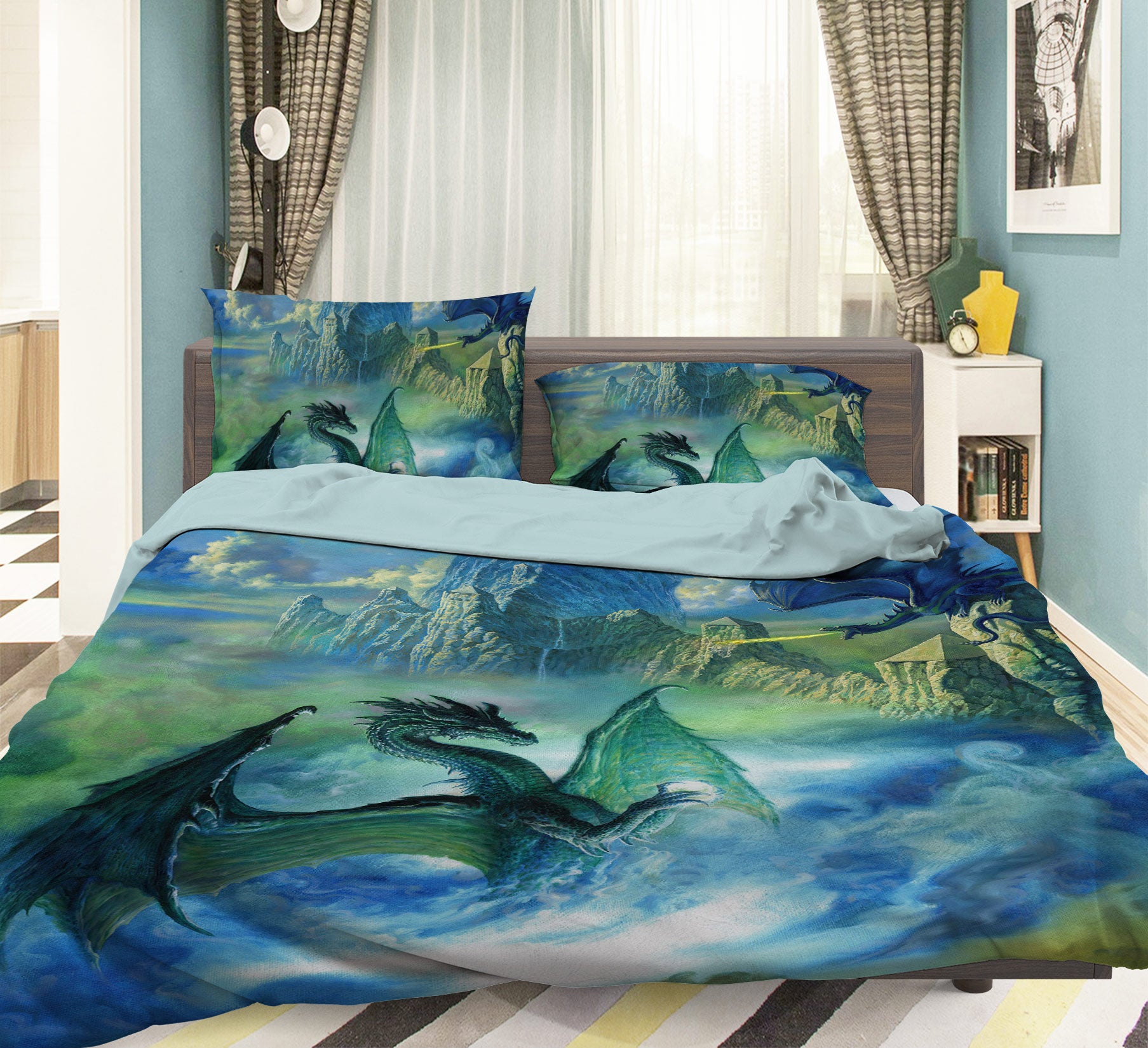 3D Mountain Blue Cloud Dragon 7030 Ciruelo Bedding Bed Pillowcases Quilt