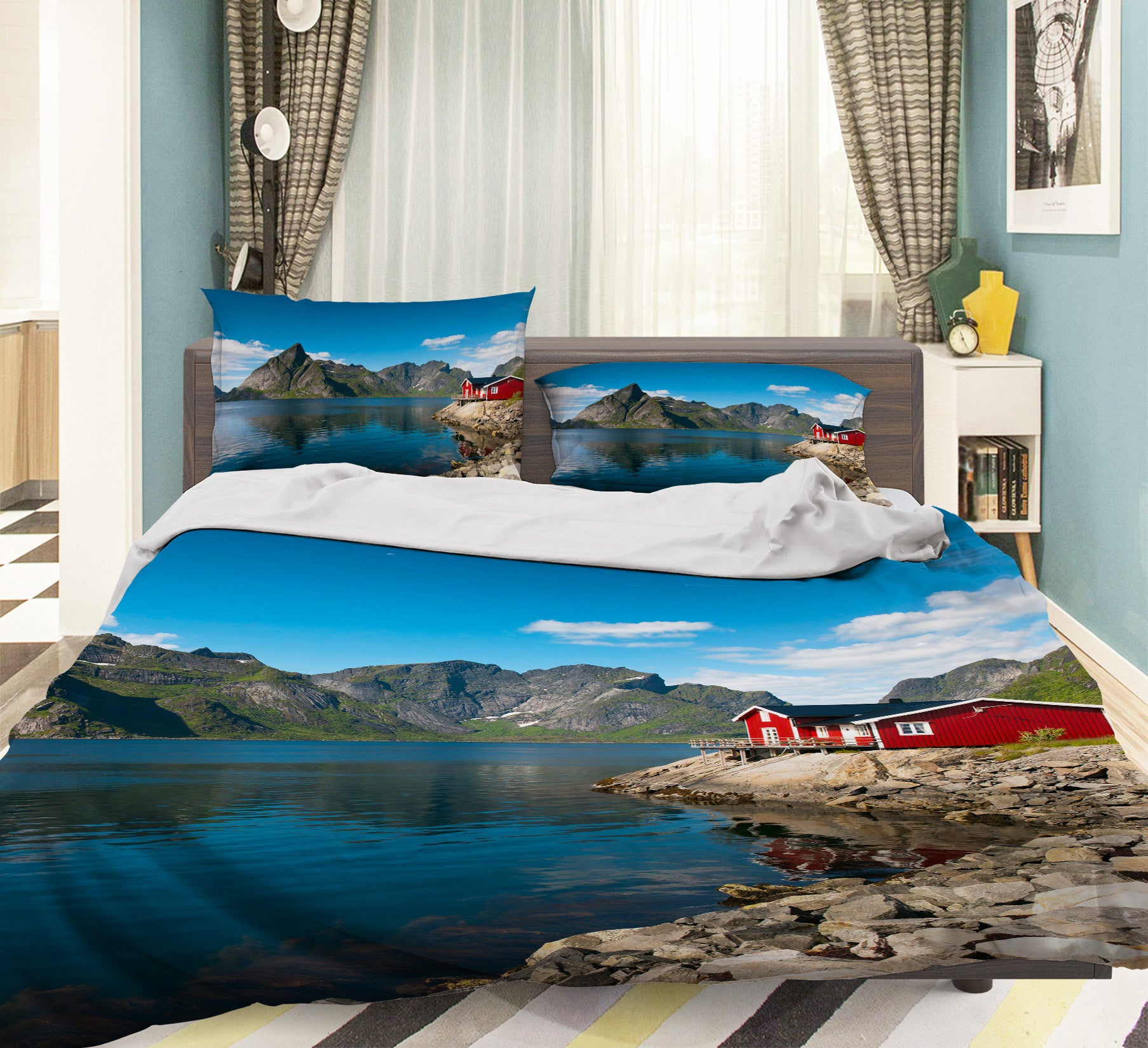 3D Lakeside Red Houses 8590 Assaf Frank Bedding Bed Pillowcases Quilt