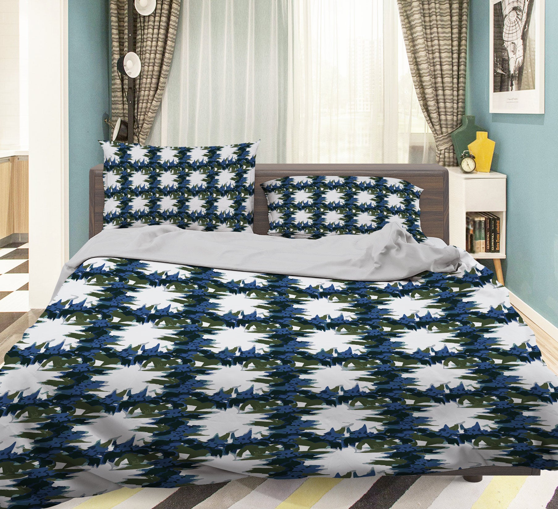 3D Blue Plaid Flower Vine 109119 Kashmira Jayaprakash Bedding Bed Pillowcases Quilt