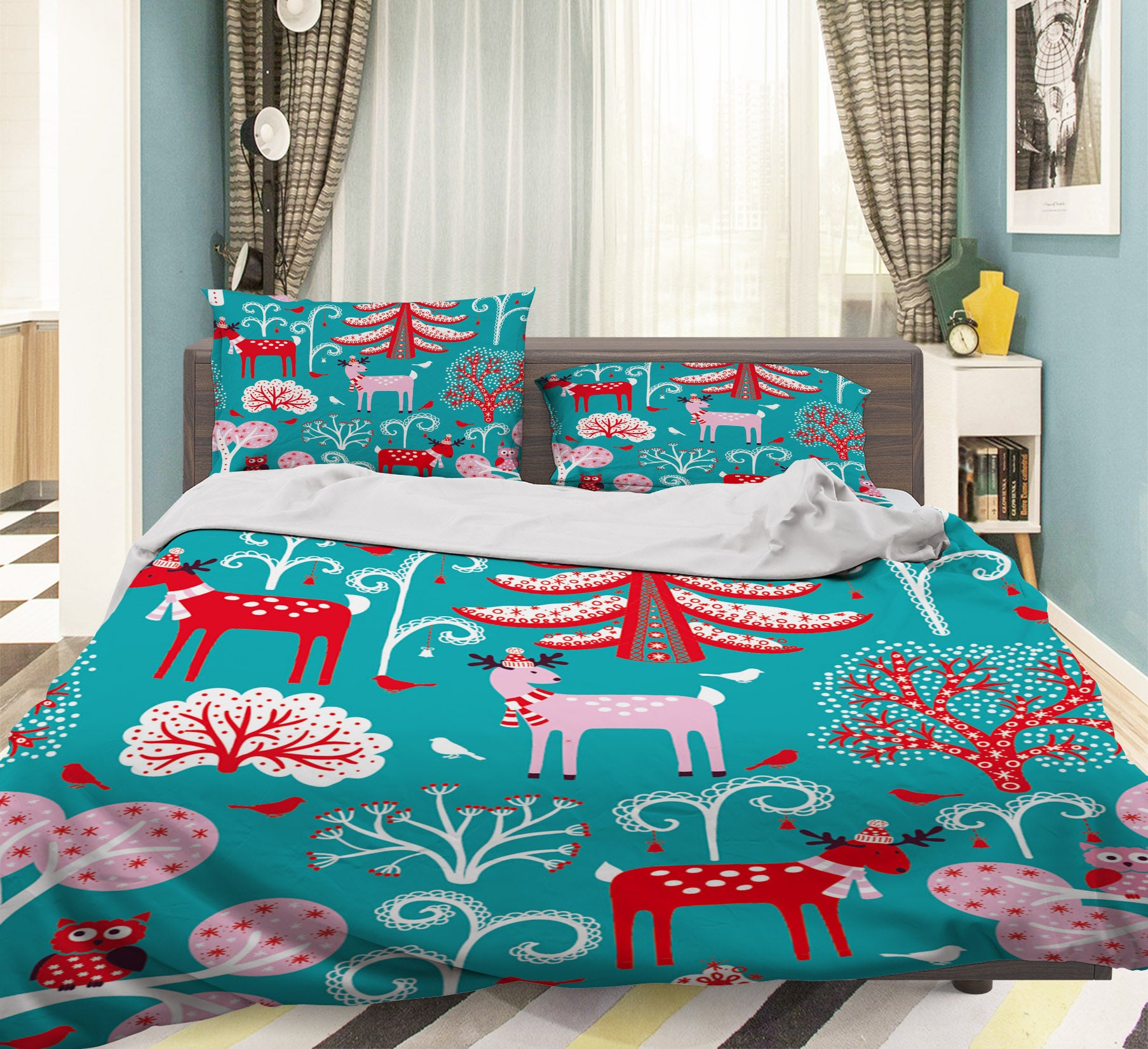 3D Deer Tree 31121 Christmas Quilt Duvet Cover Xmas Bed Pillowcases