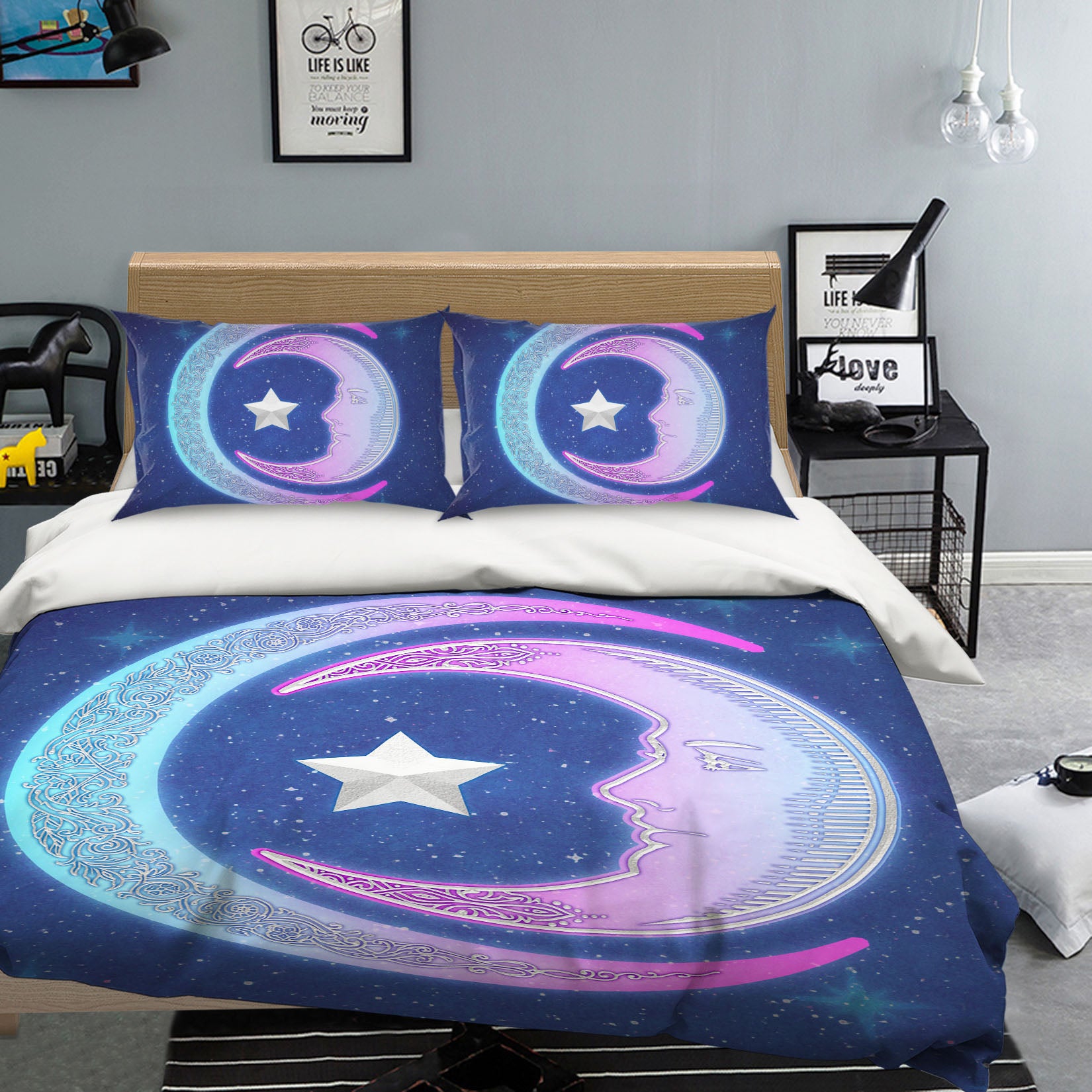 3D Pink Moon Stars 8829 Brigid Ashwood Bedding Bed Pillowcases Quilt Cover Duvet Cover