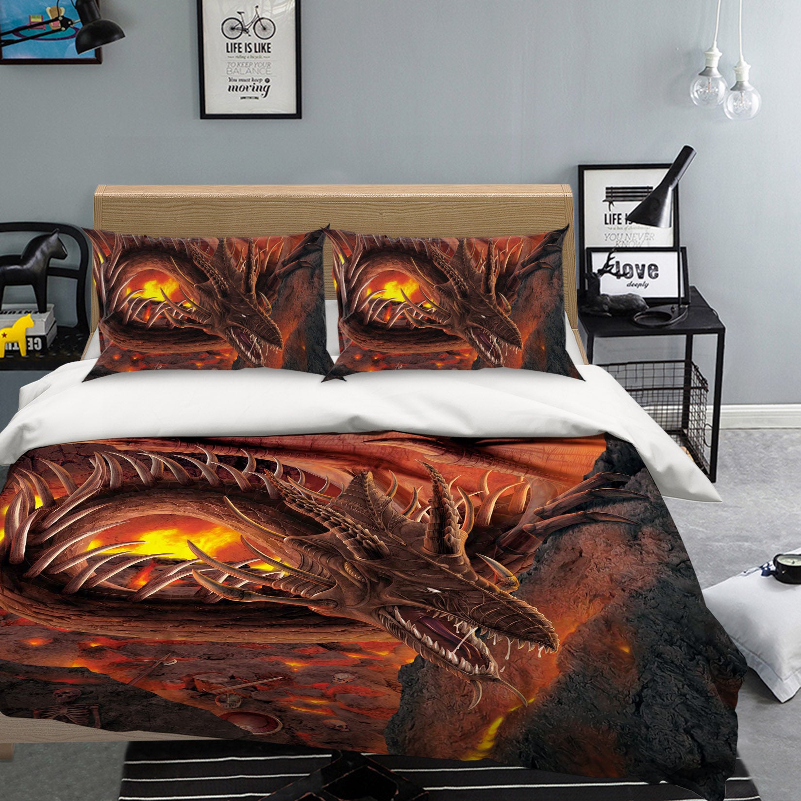 3D HellFire Dragon 050 Bed Pillowcases Quilt Exclusive Designer Vincent