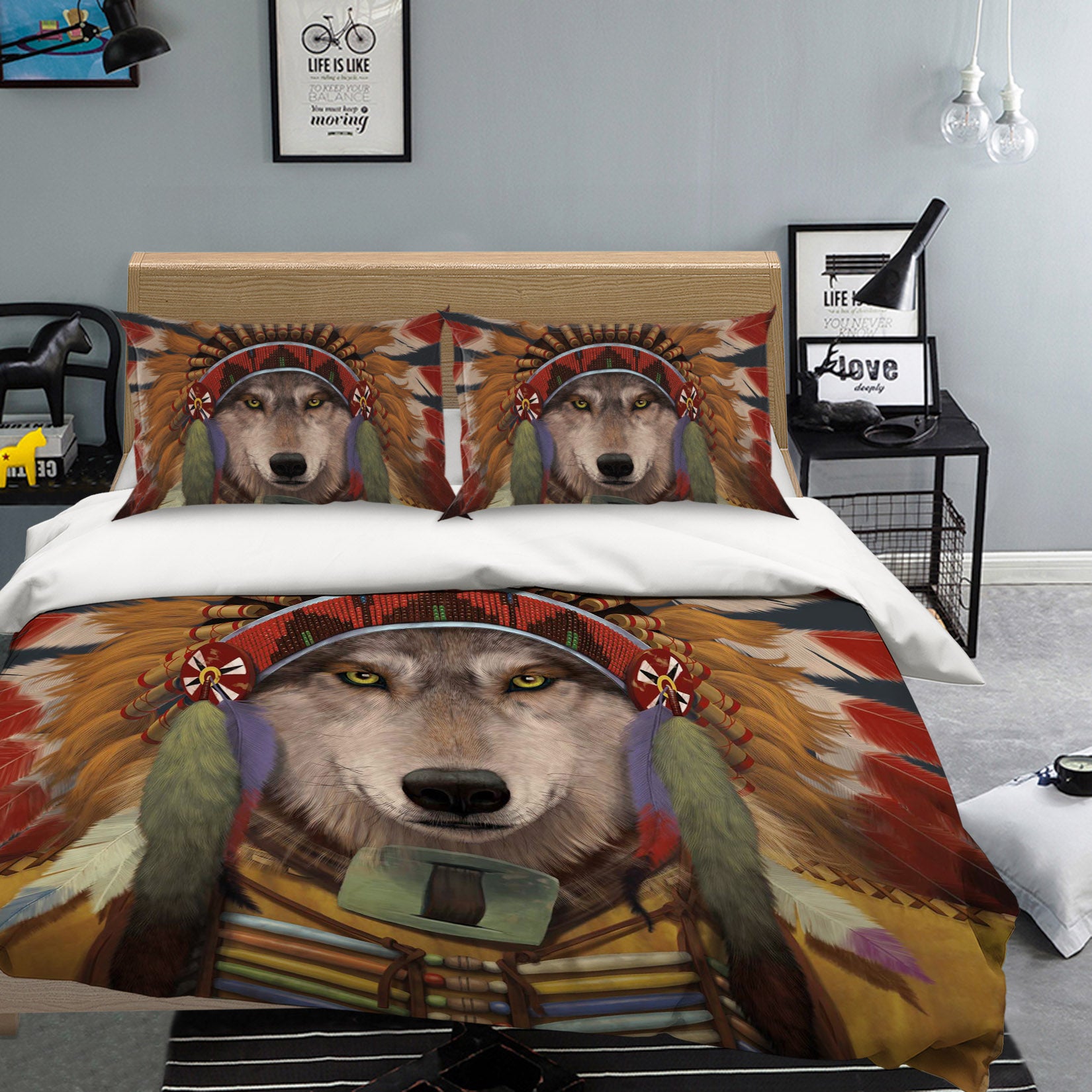 3D Wolf Spirit Chief 103 Bed Pillowcases Quilt Exclusive Designer Vincent