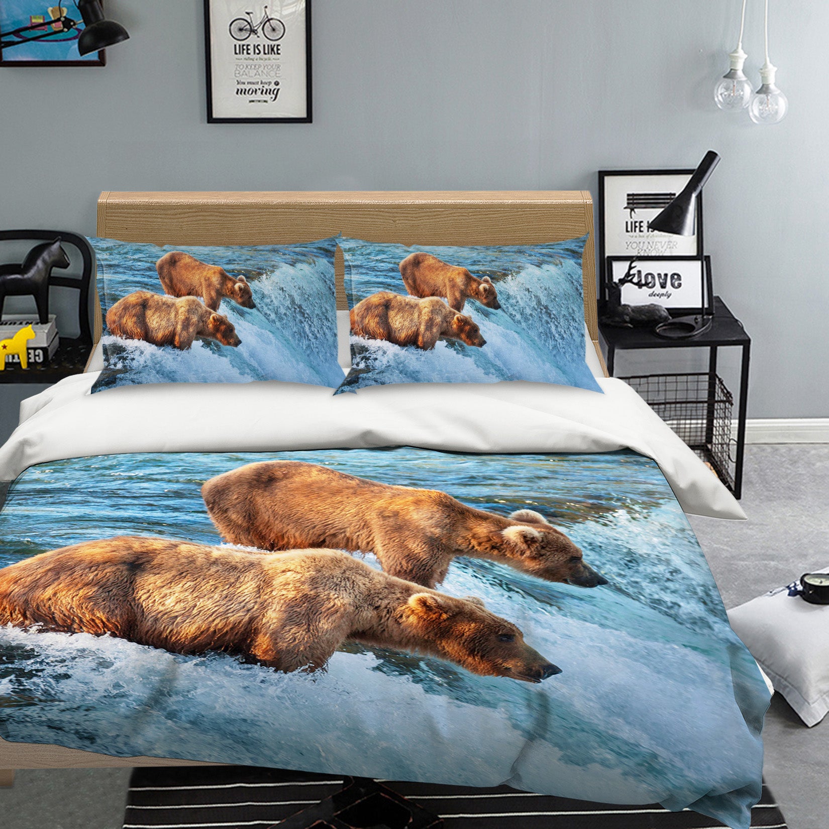 3D Waterfall Bear 003 Bed Pillowcases Quilt