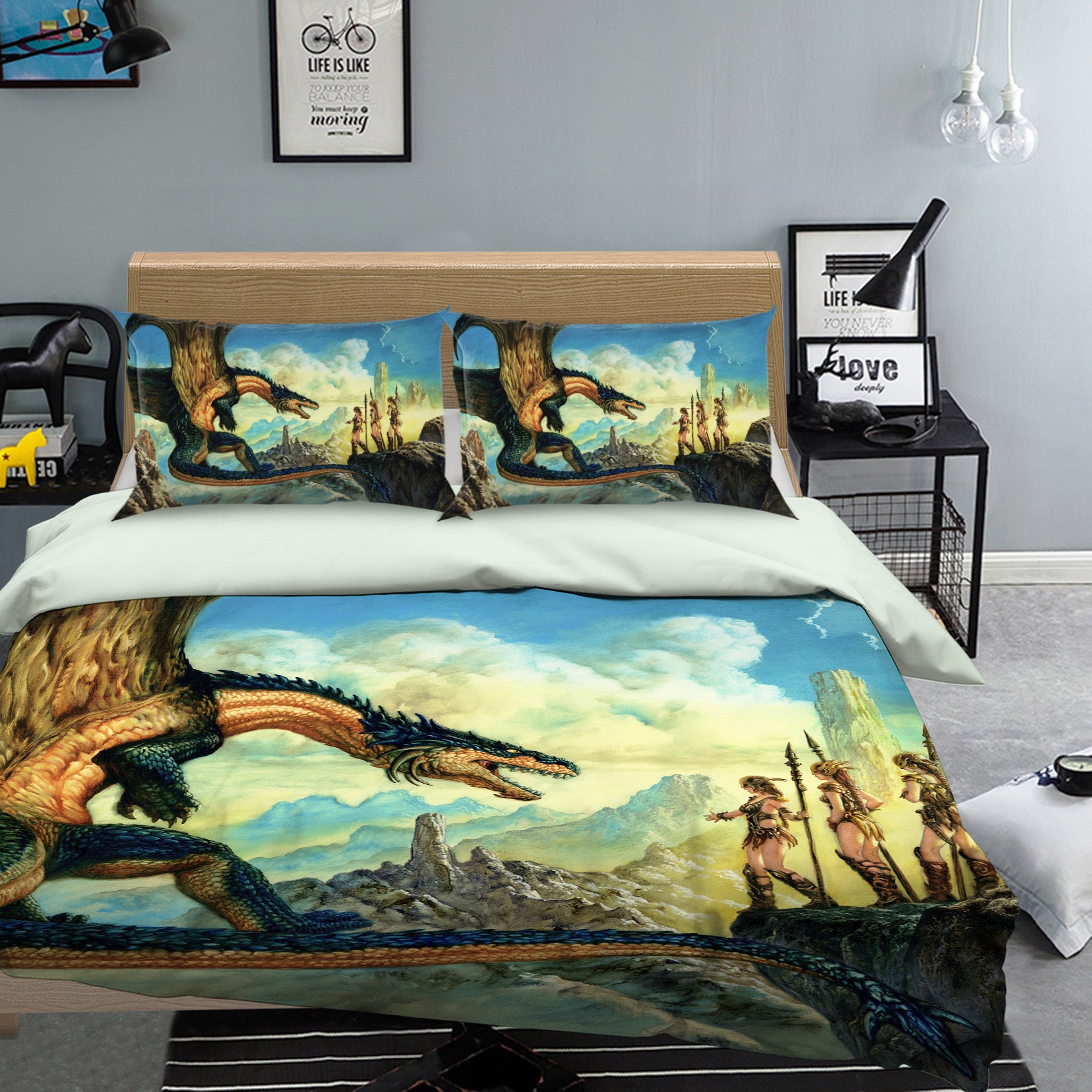 3D Dragon Female Soldier 7018 Ciruelo Bedding Bed Pillowcases Quilt