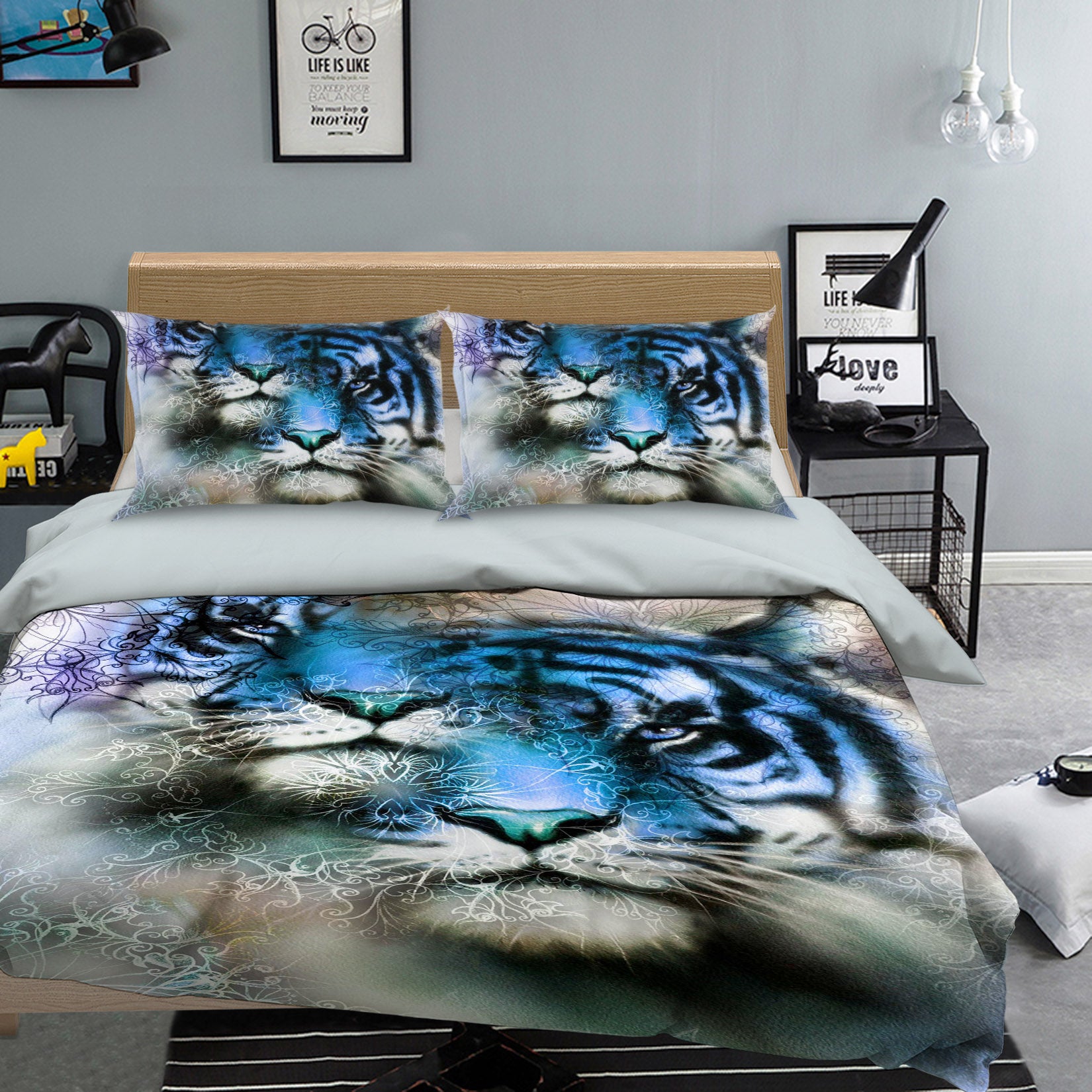 3D Blue Tiger 119 Bed Pillowcases Quilt