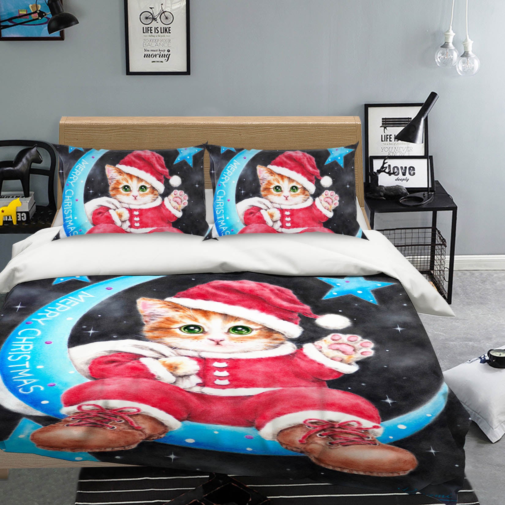 3D Christmas Cat Moon 5961 Kayomi Harai Bedding Bed Pillowcases Quilt Cover Duvet Cover