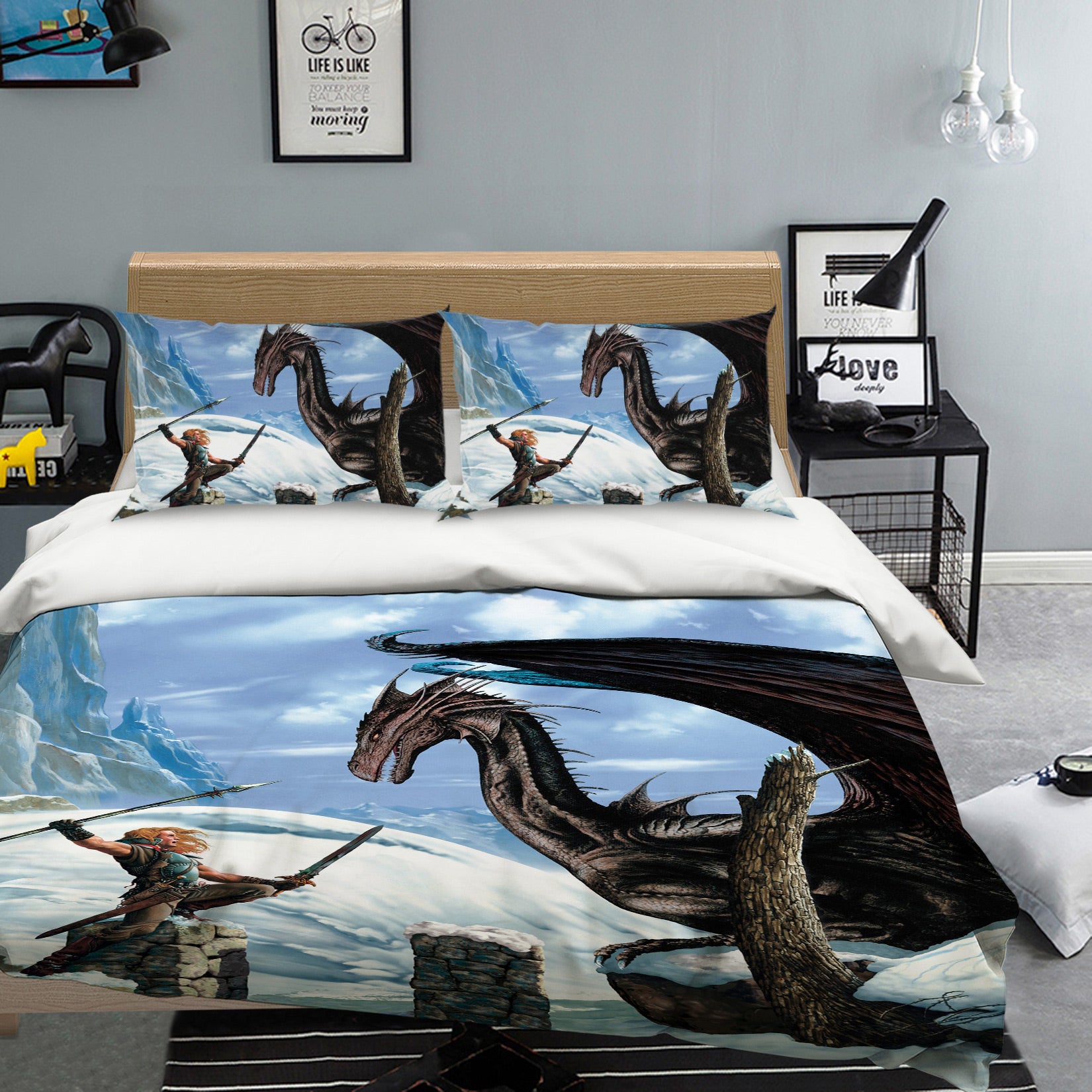 3D Snow Mountain Dragon 6163 Ciruelo Bedding Bed Pillowcases Quilt