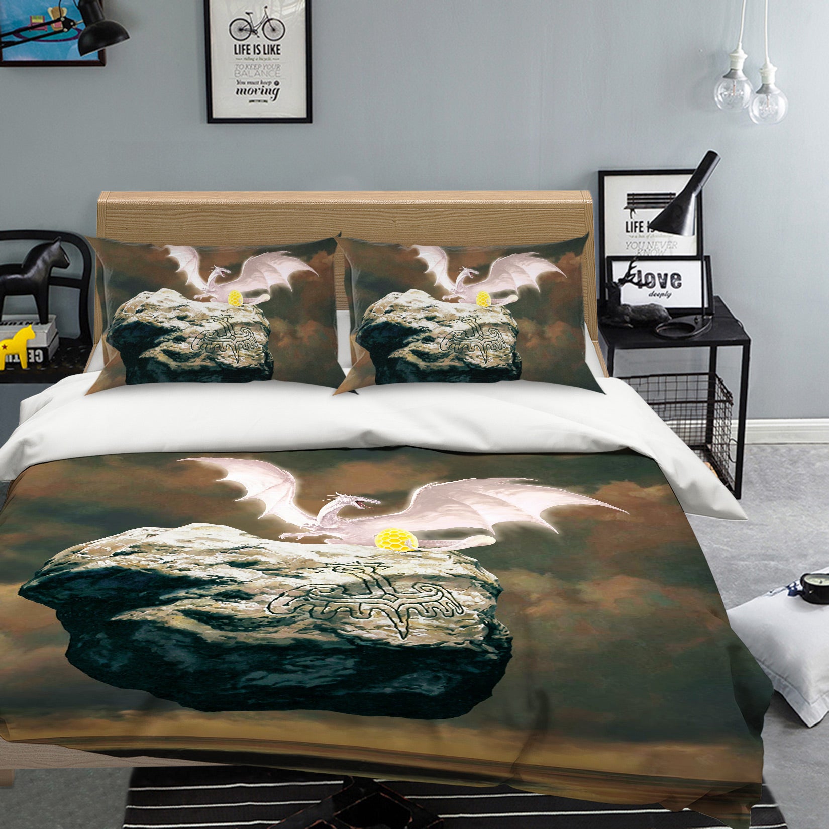 3D White Dragon Golden Egg 6208 Ciruelo Bedding Bed Pillowcases Quilt