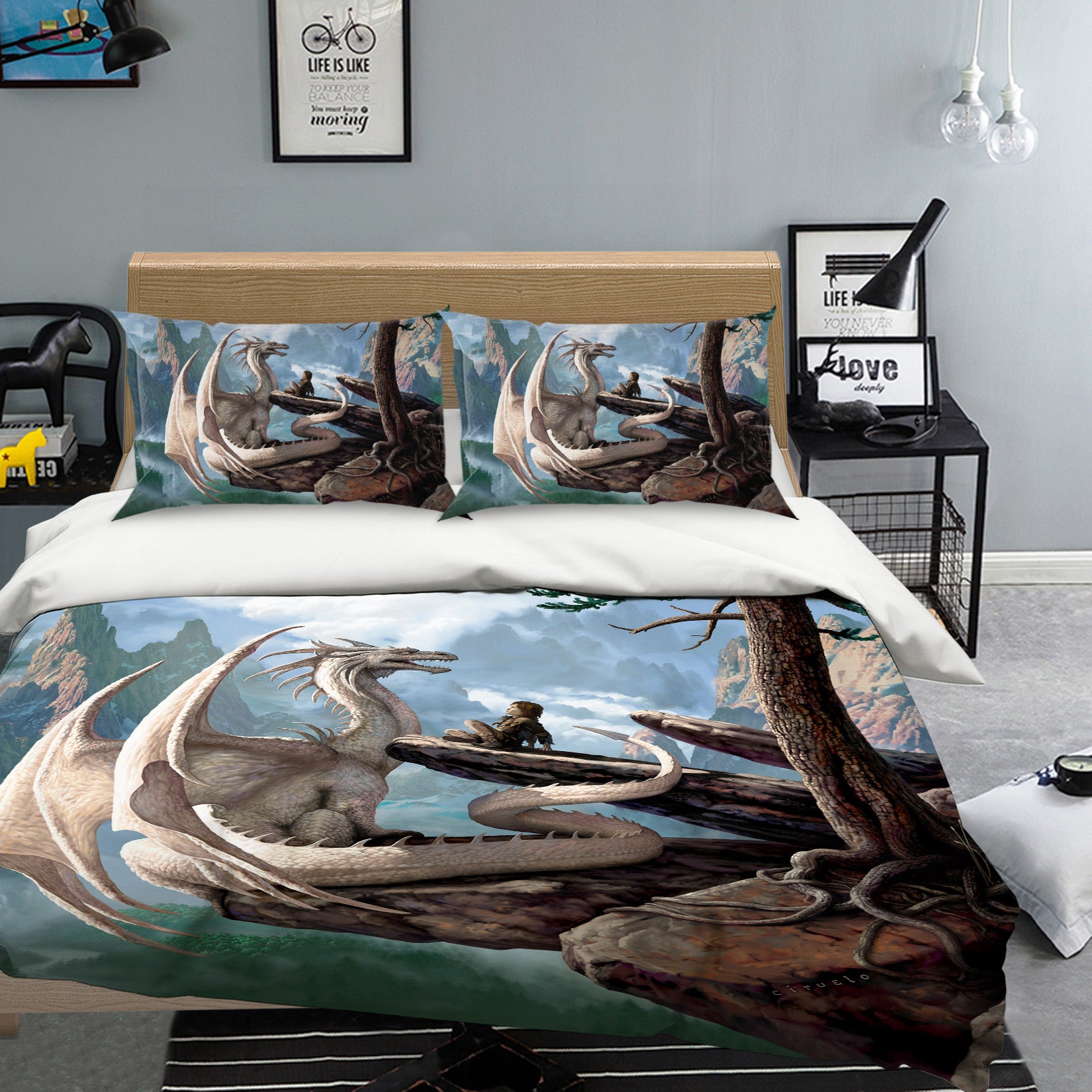3D White Dragon Stone 6223 Ciruelo Bedding Bed Pillowcases Quilt