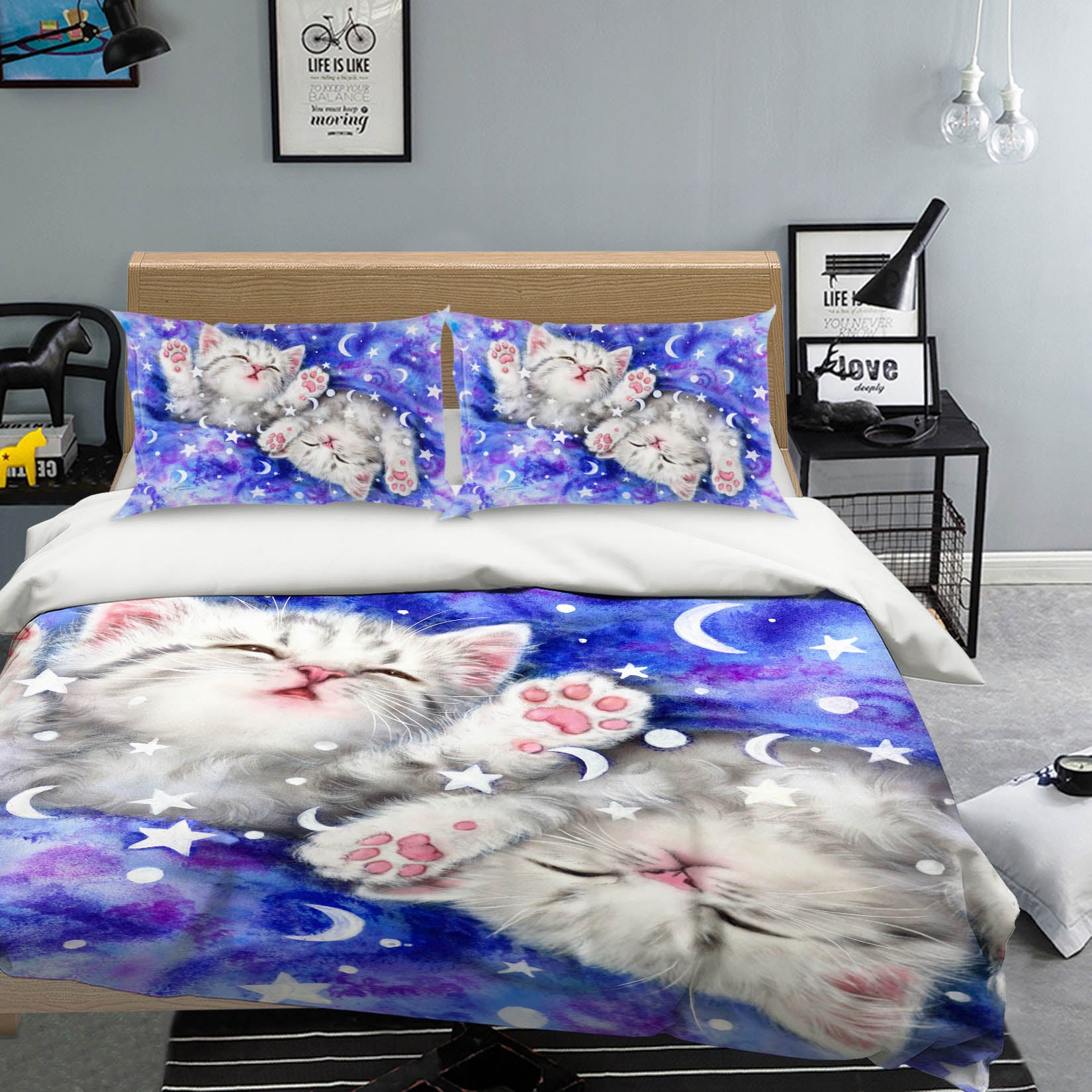 3D Moon Star Cat 5969 Kayomi Harai Bedding Bed Pillowcases Quilt Cover Duvet Cover