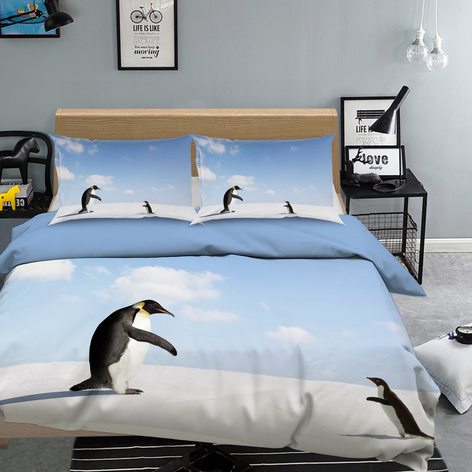 3D Snow Penguin 144 Bed Pillowcases Quilt