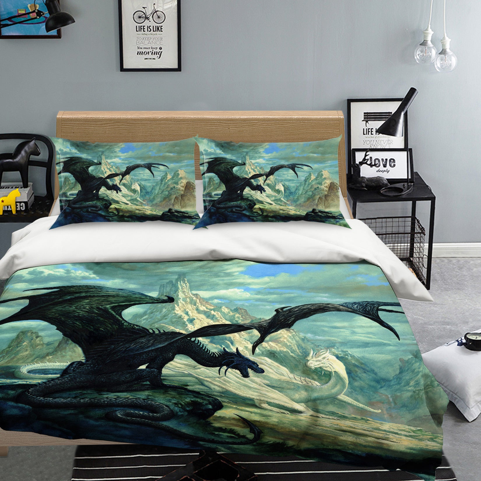 3D Snow Mountain Black White Dragon 7003 Ciruelo Bedding Bed Pillowcases Quilt