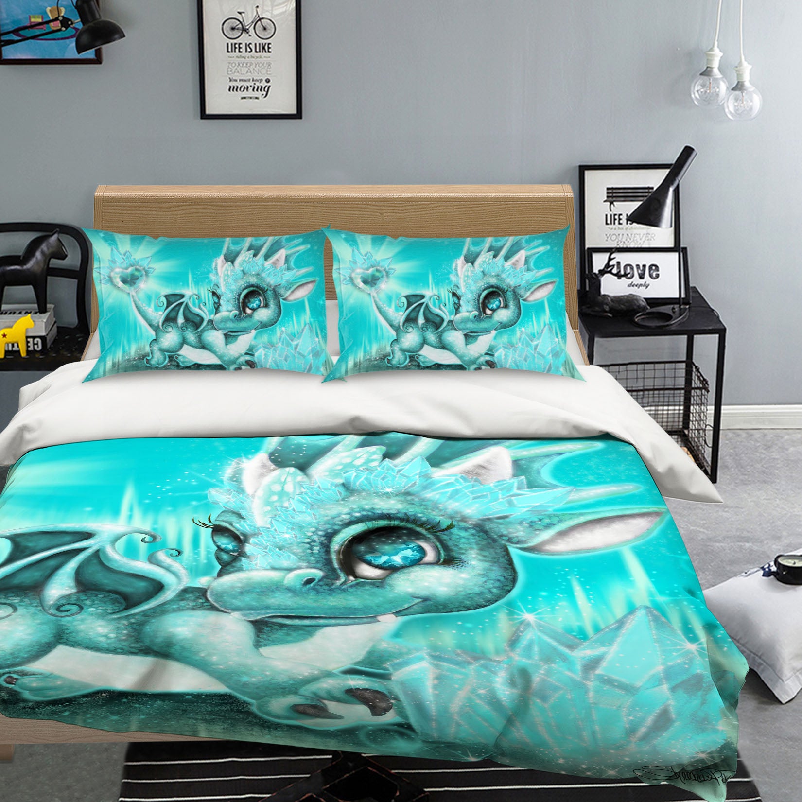 3D Blue Crystal Dragon 8571 Sheena Pike Bedding Bed Pillowcases Quilt Cover Duvet Cover