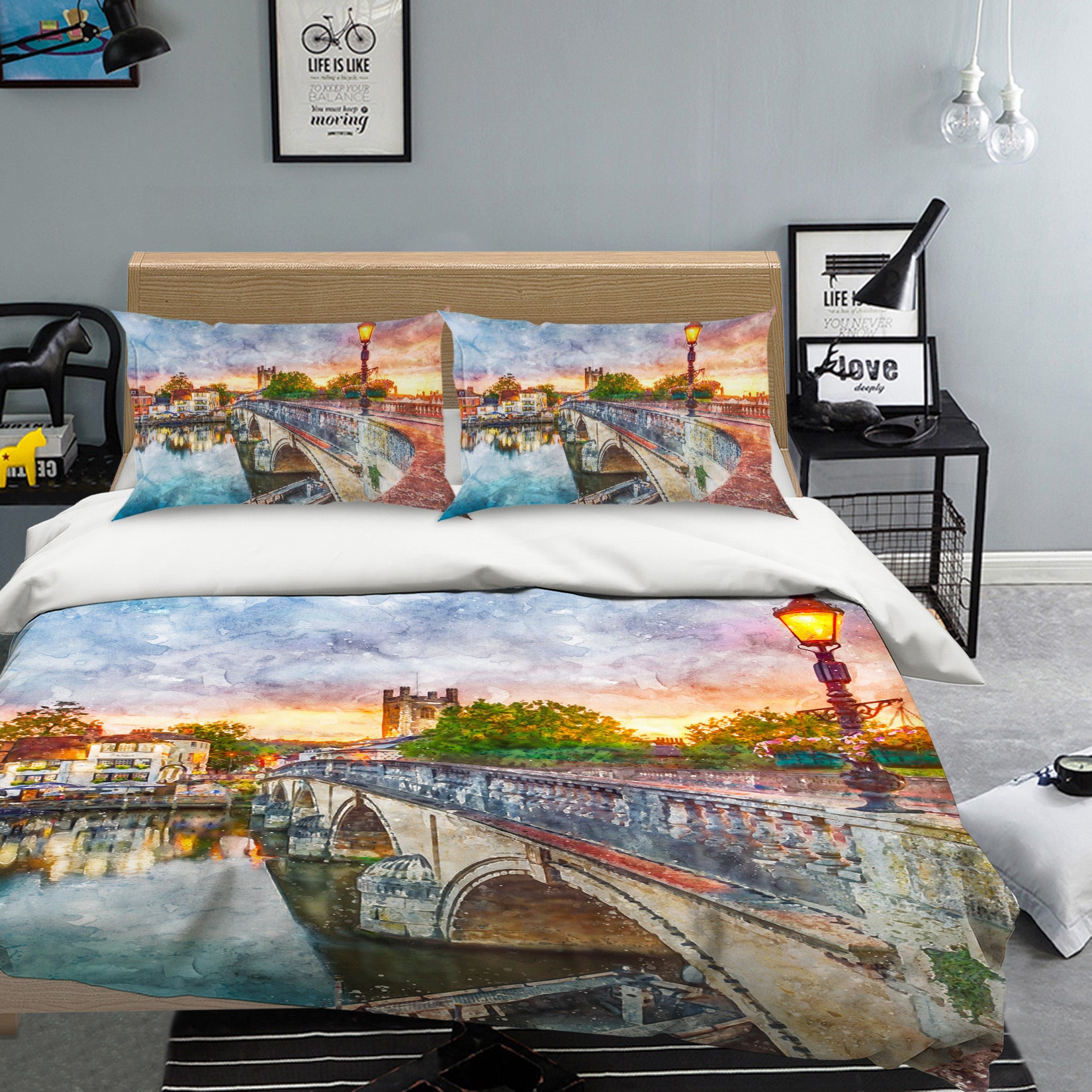 3D Street Lamp Bridge 1041 Assaf Frank Bedding Bed Pillowcases Quilt