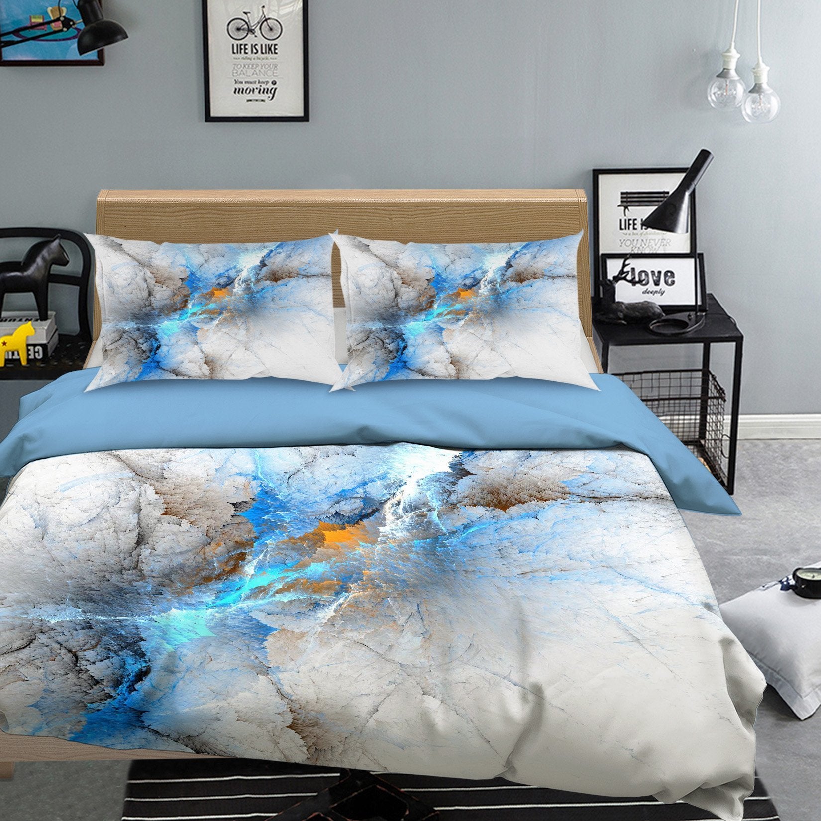 3D Blue Pattern 228 Bed Pillowcases Quilt Wallpaper AJ Wallpaper 