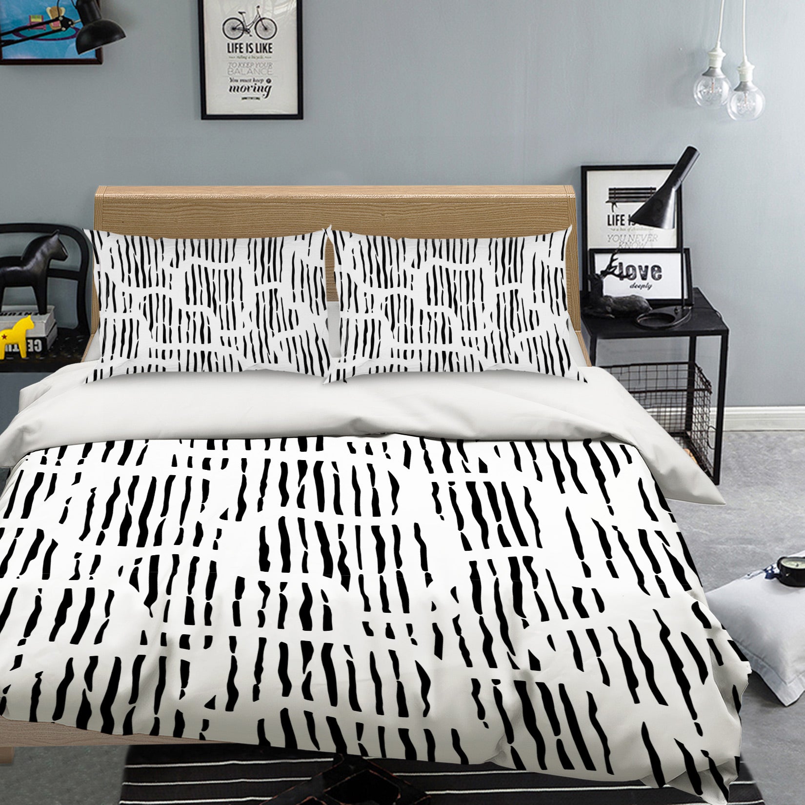 3D Black Strips 109129 Kashmira Jayaprakash Bedding Bed Pillowcases Quilt