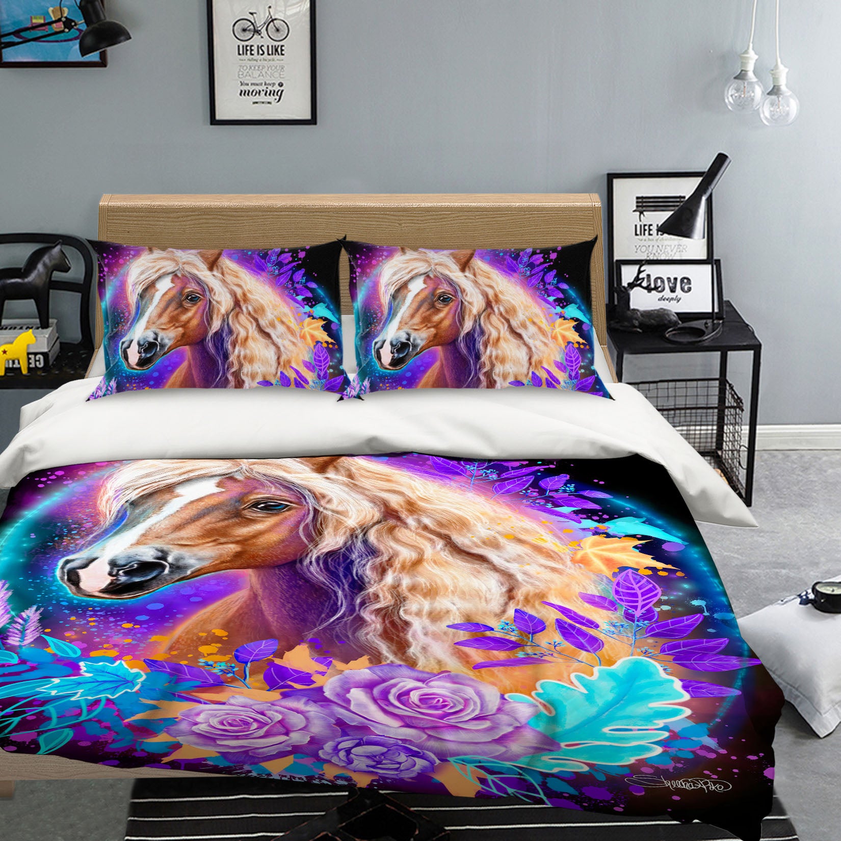 3D Purple Rose Horse 8554 Sheena Pike Bedding Bed Pillowcases Quilt Cover Duvet Cover