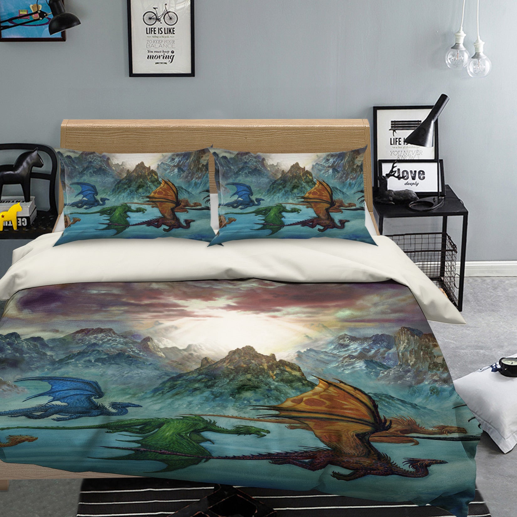 3D Mountain Peak Color Dragon 7006 Ciruelo Bedding Bed Pillowcases Quilt