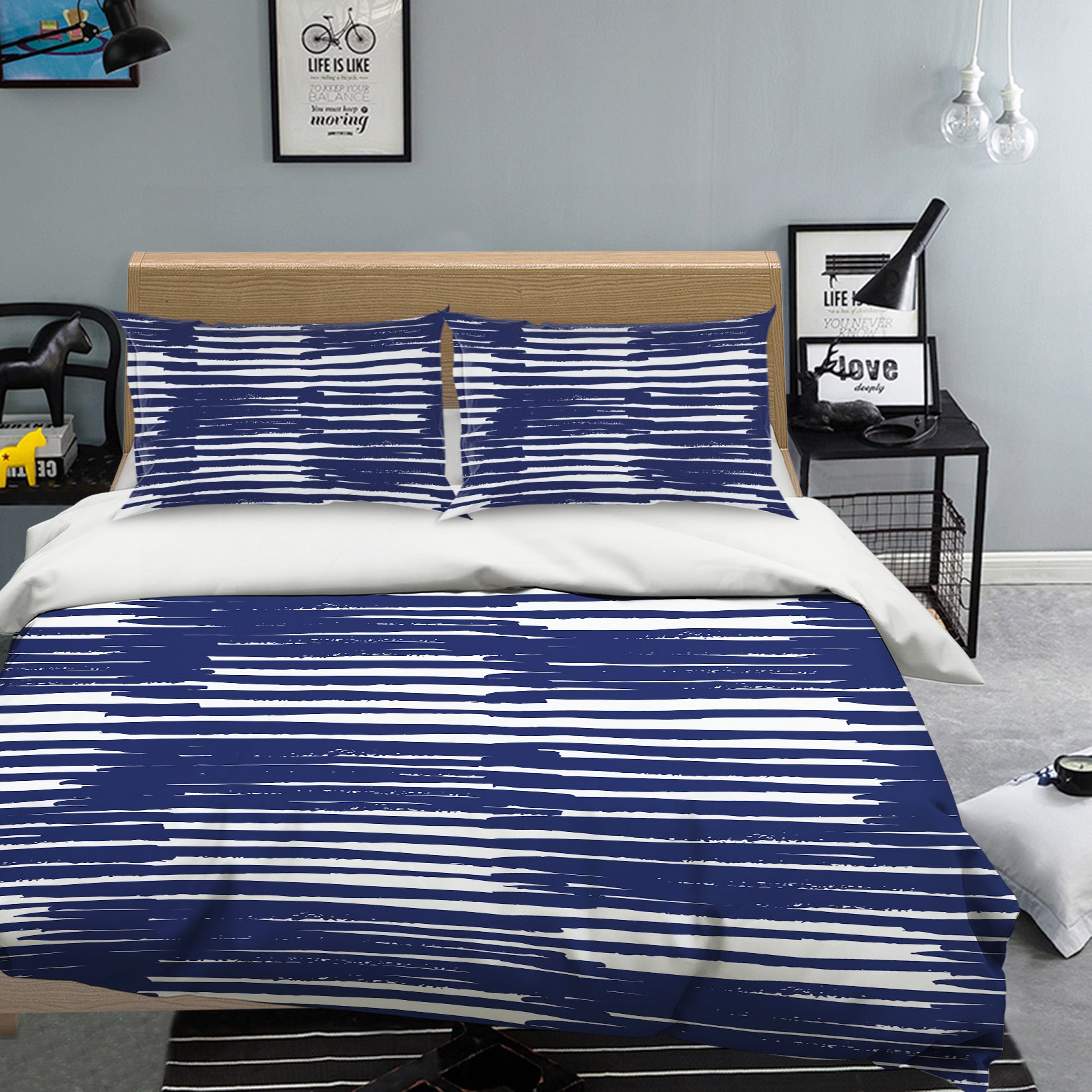 3D Blue Line Stripes 109164 Kashmira Jayaprakash Bedding Bed Pillowcases Quilt