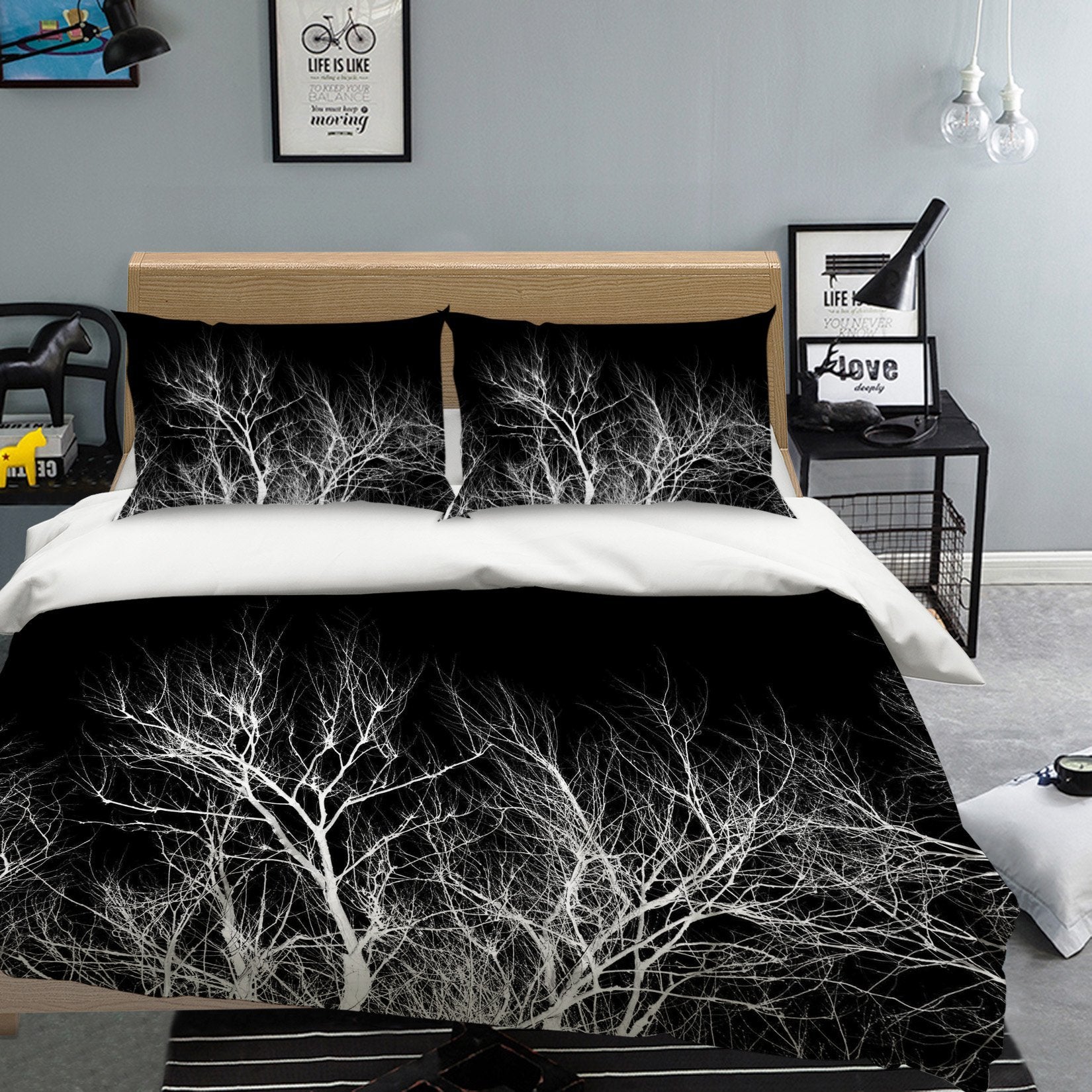 3D Night Tree 042 Bed Pillowcases Quilt Wallpaper AJ Wallpaper 