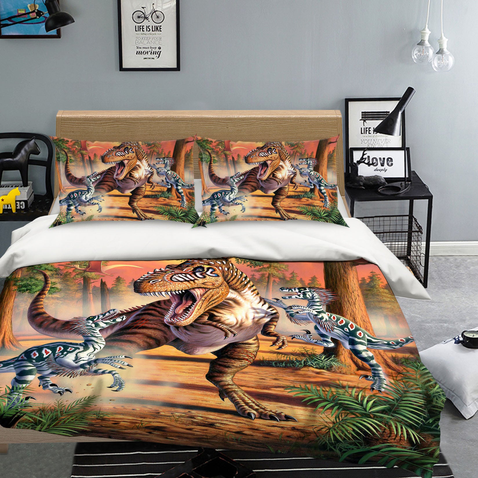 3D Dino Battle 2103 Jerry LoFaro bedding Bed Pillowcases Quilt