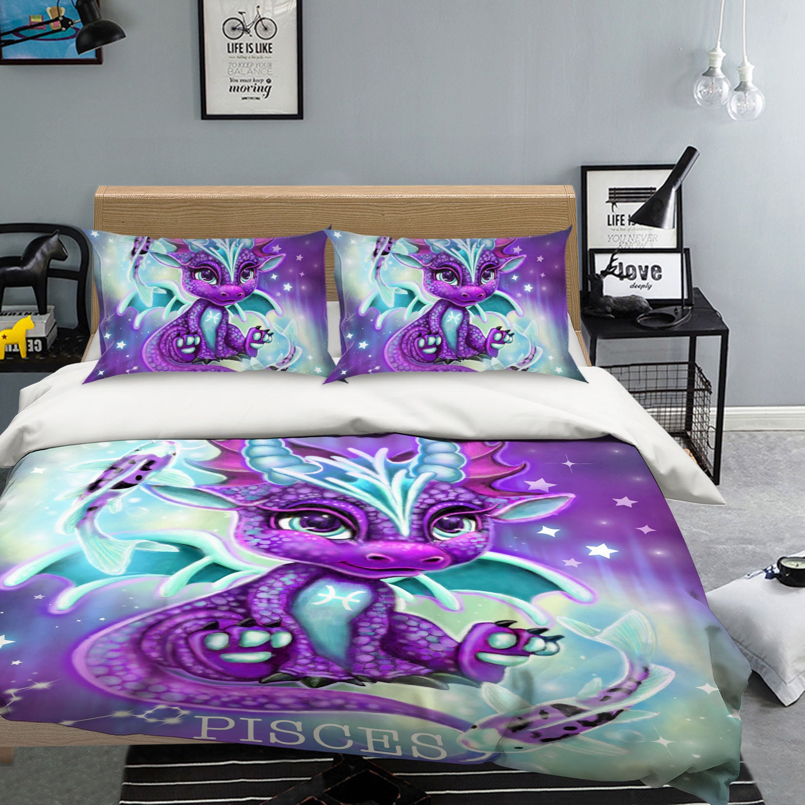 3D Purple Dragon Pisces 8590 Sheena Pike Bedding Bed Pillowcases Quilt Cover Duvet Cover