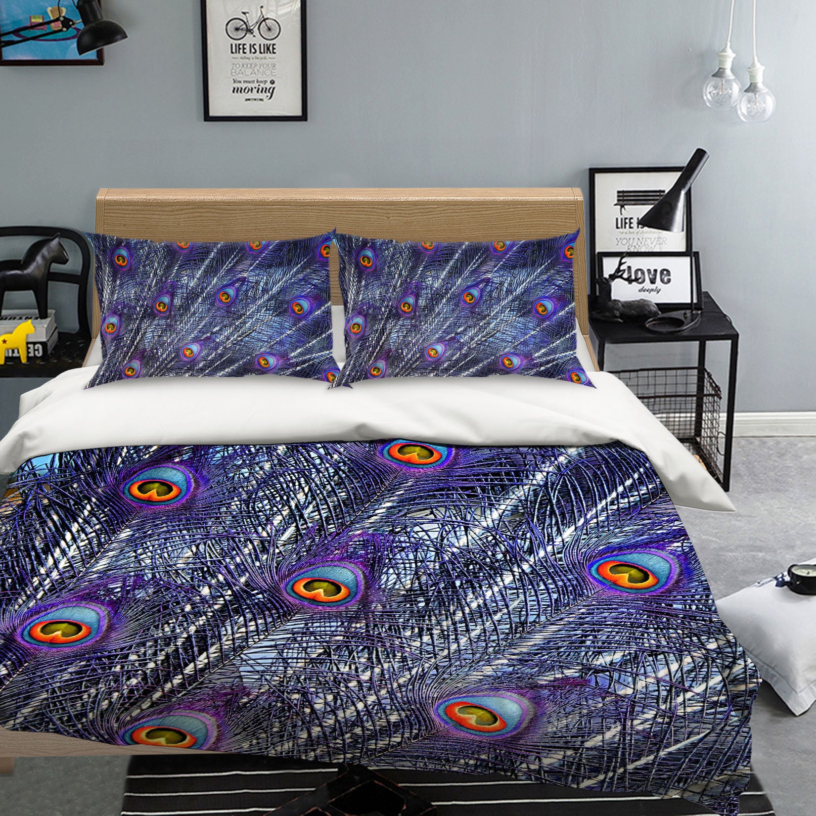 3D Purple Feather 1933 Bed Pillowcases Quilt