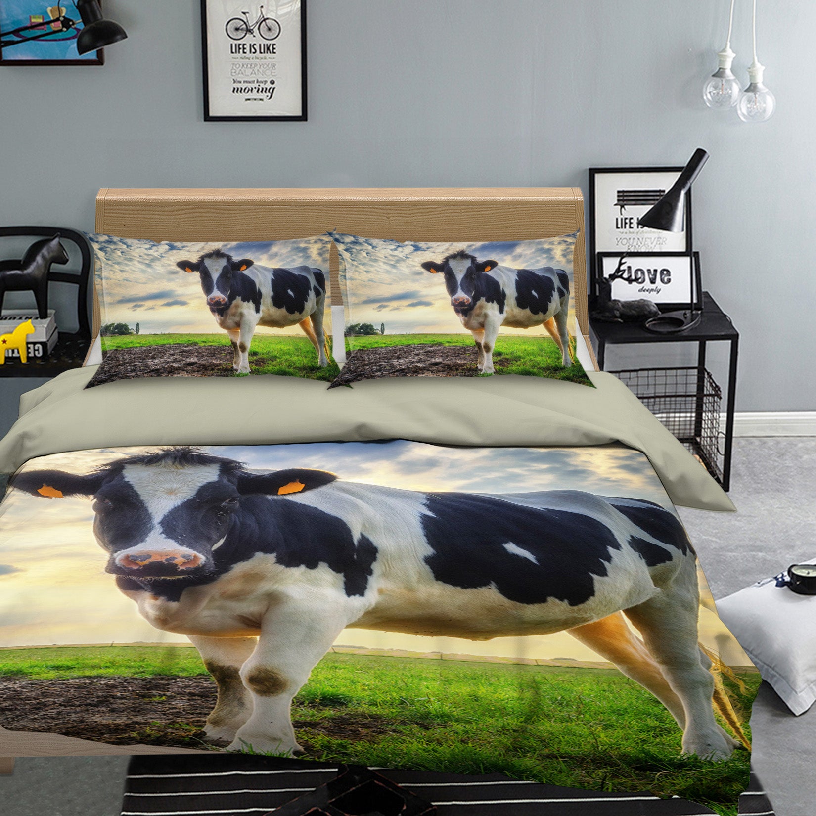 3D Pasture Cow 030 Bed Pillowcases Quilt
