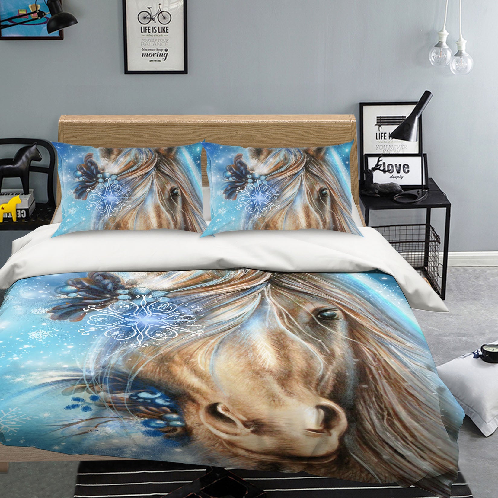 3D Snowflake Horse 8592 Sheena Pike Bedding Bed Pillowcases Quilt Cover Duvet Cover