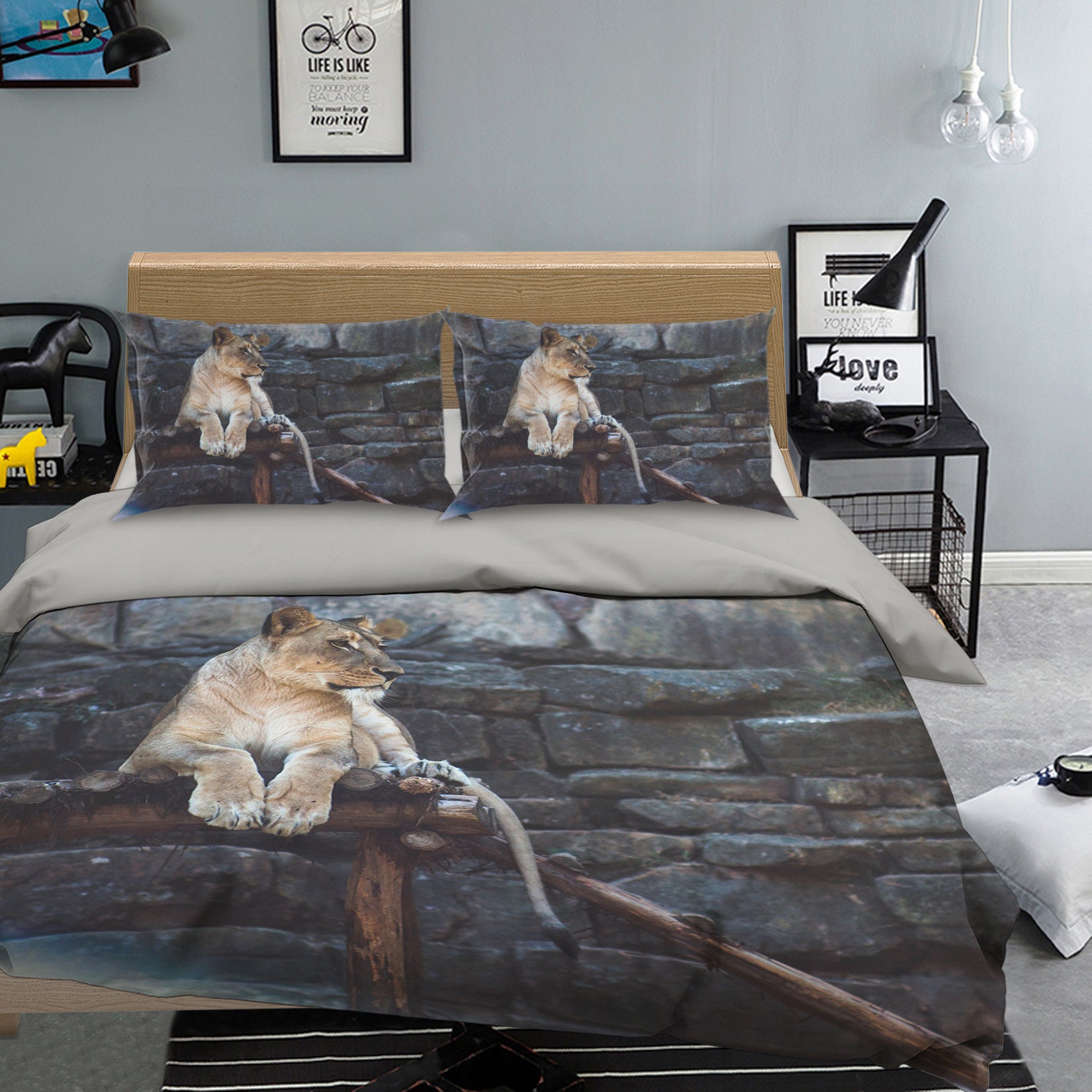 3D Lion Stone 027 Bed Pillowcases Quilt
