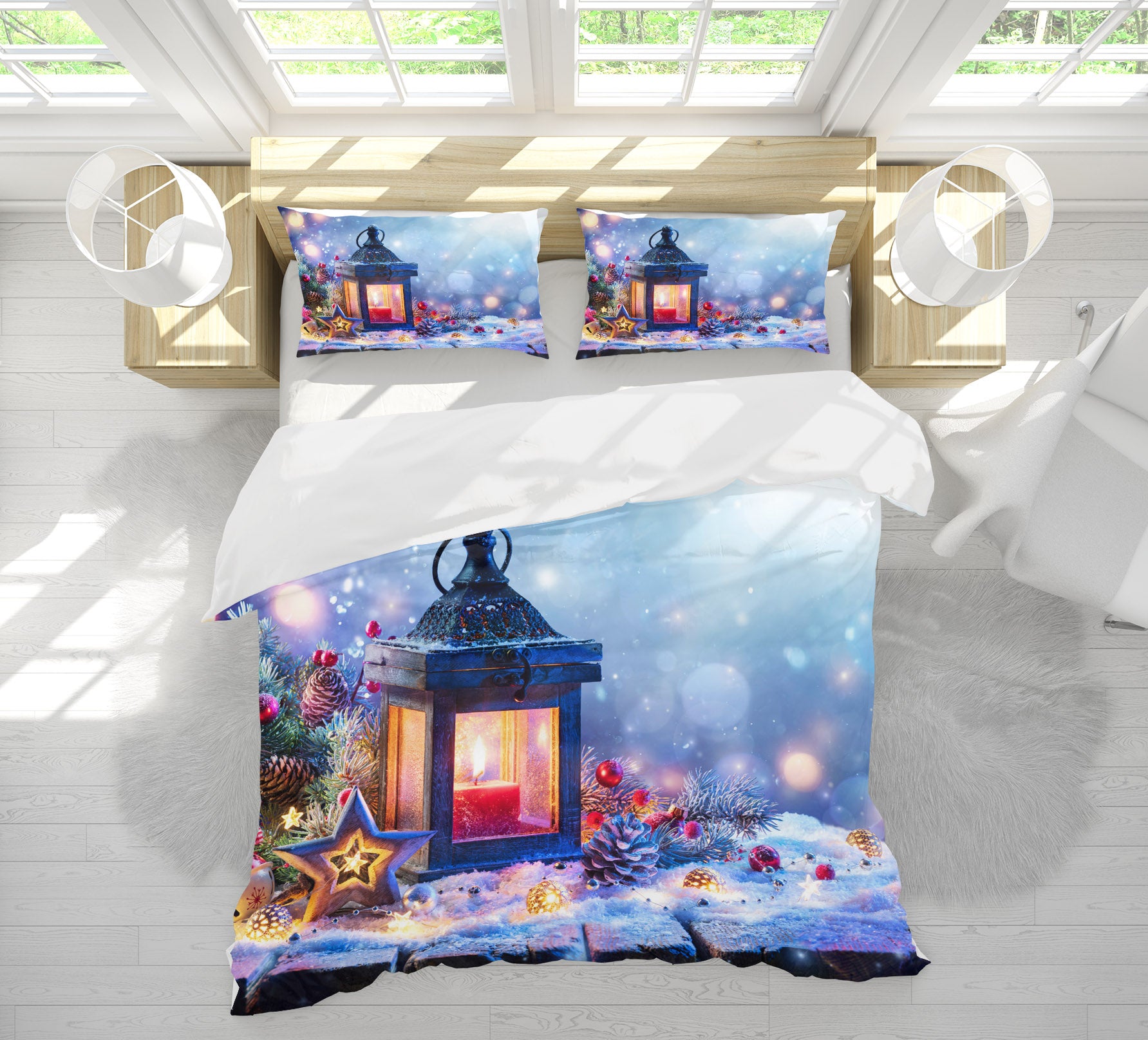 3D Candle Snow 53050 Christmas Quilt Duvet Cover Xmas Bed Pillowcases