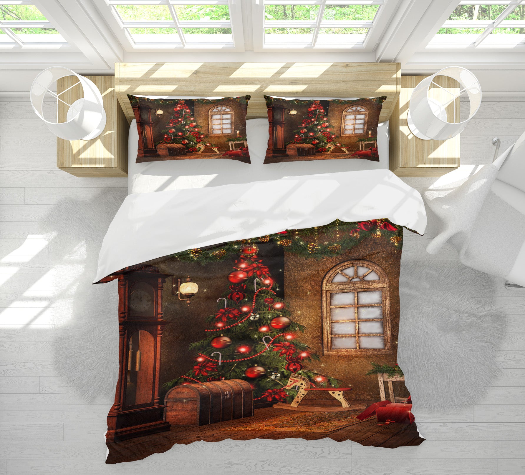3D Tree Window 52222 Christmas Quilt Duvet Cover Xmas Bed Pillowcases