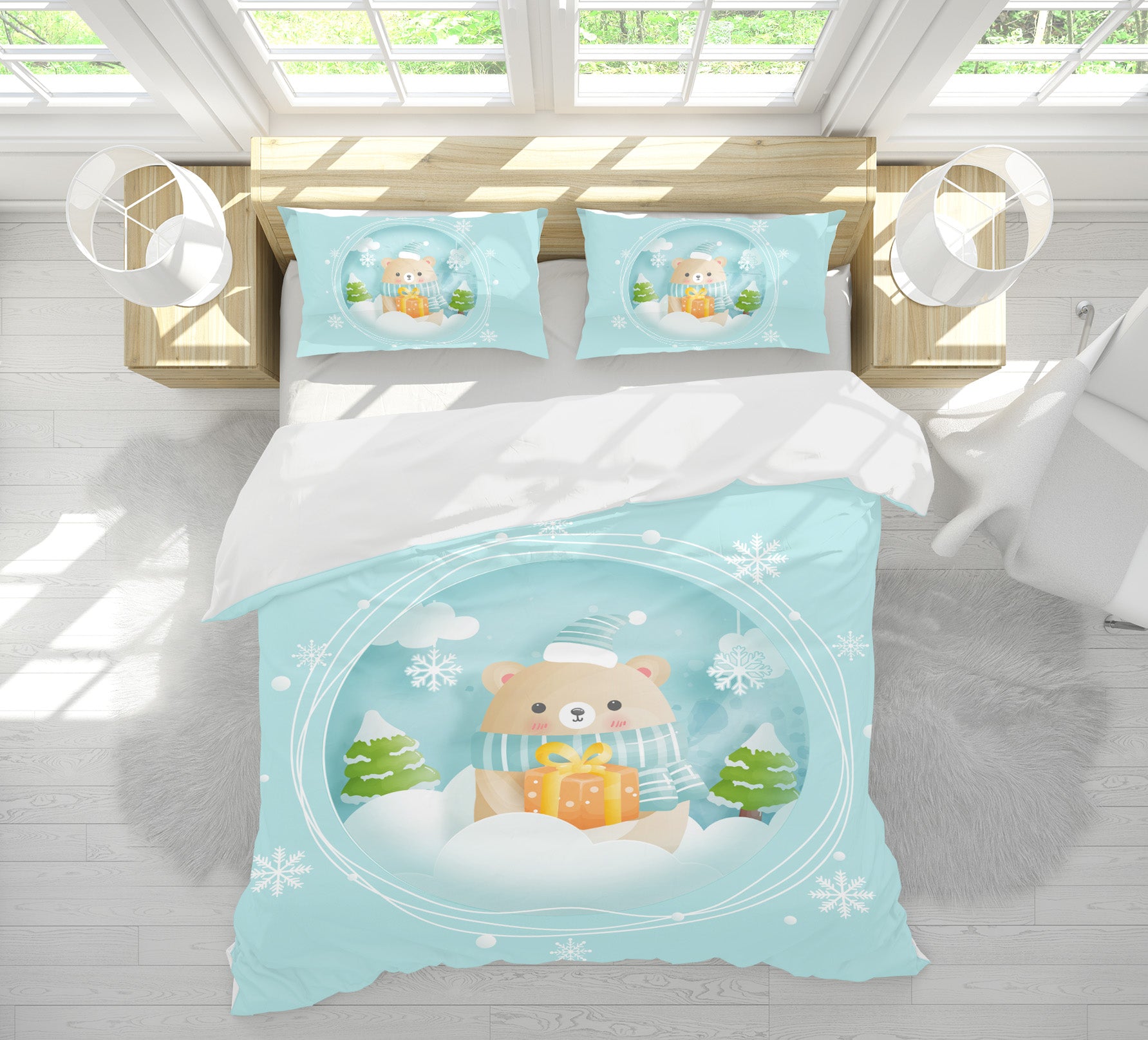 3D Bear Snowflake 64003 Bed Pillowcases Quilt