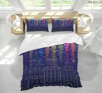 3D Colorful Light Houses 52218 Christmas Quilt Duvet Cover Xmas Bed Pillowcases