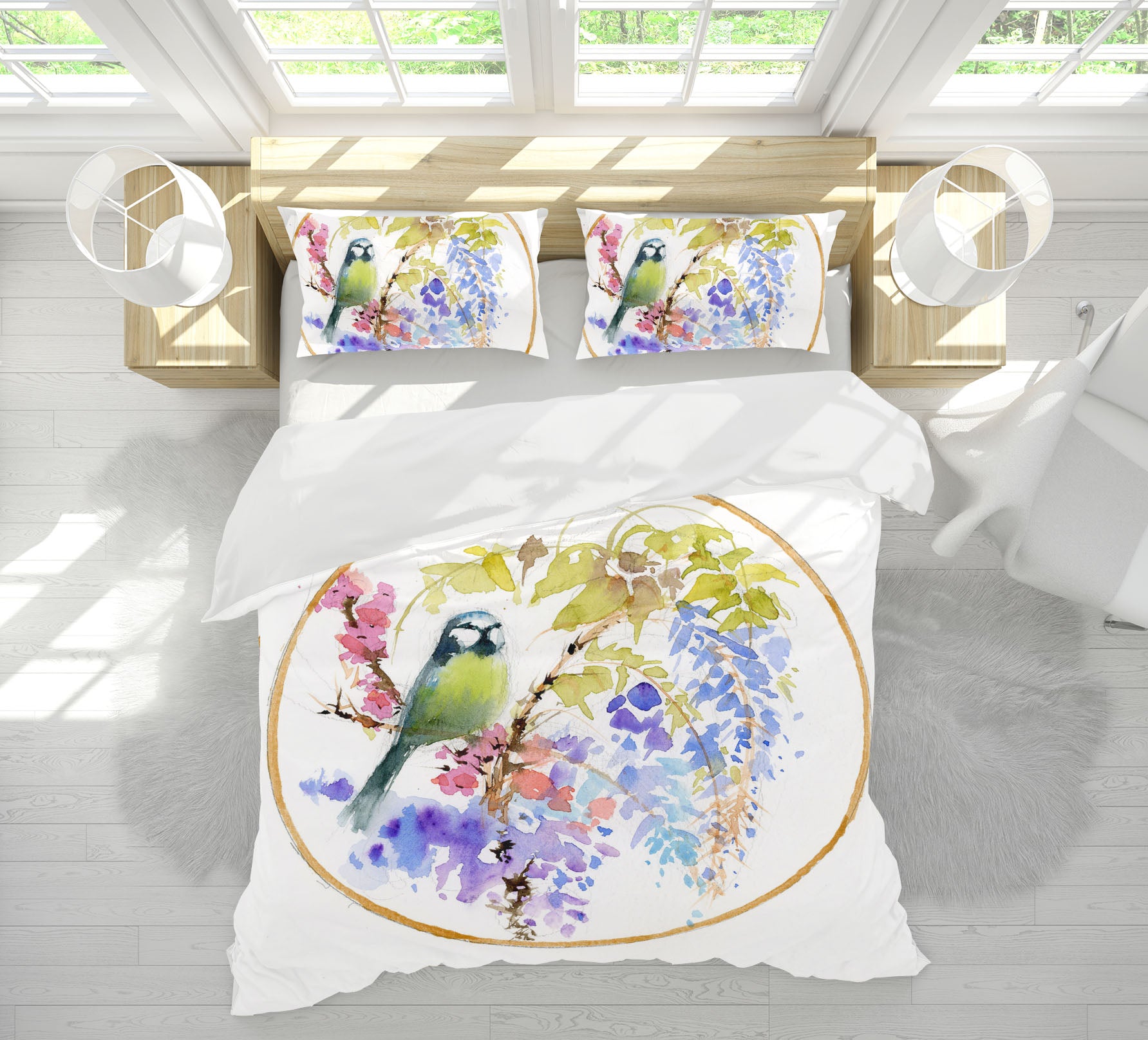 3D Embroidered Bird 2001 Anne Farrall Doyle Bedding Bed Pillowcases Quilt