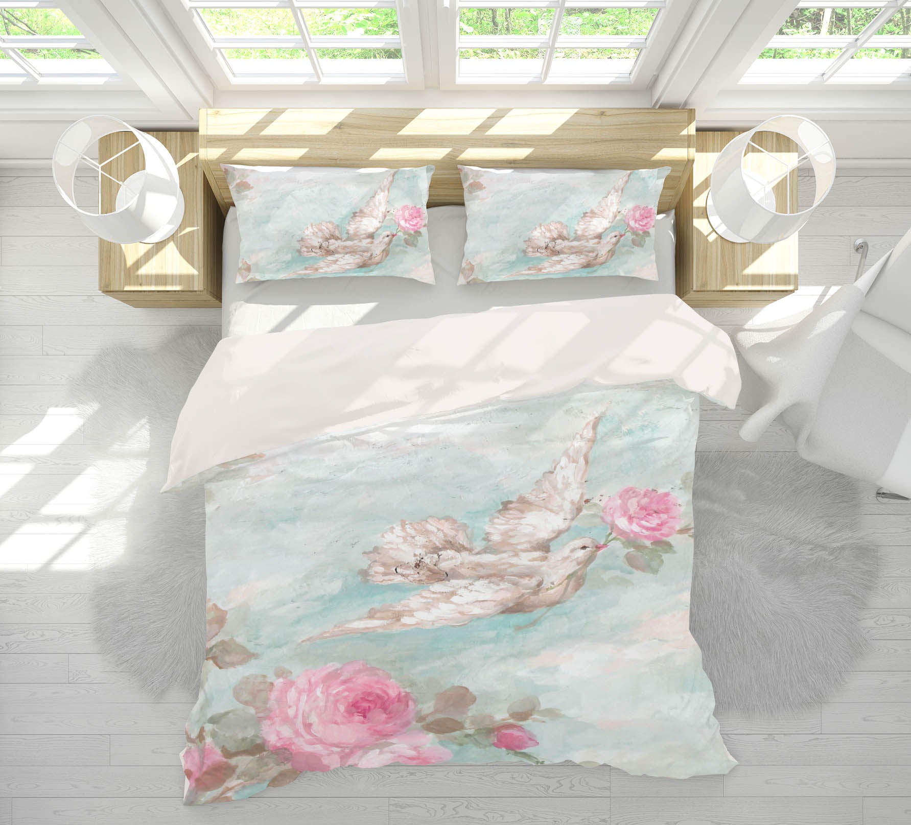 3D Pigeon Pink Flower 120 Debi Coules Bedding Bed Pillowcases Quilt