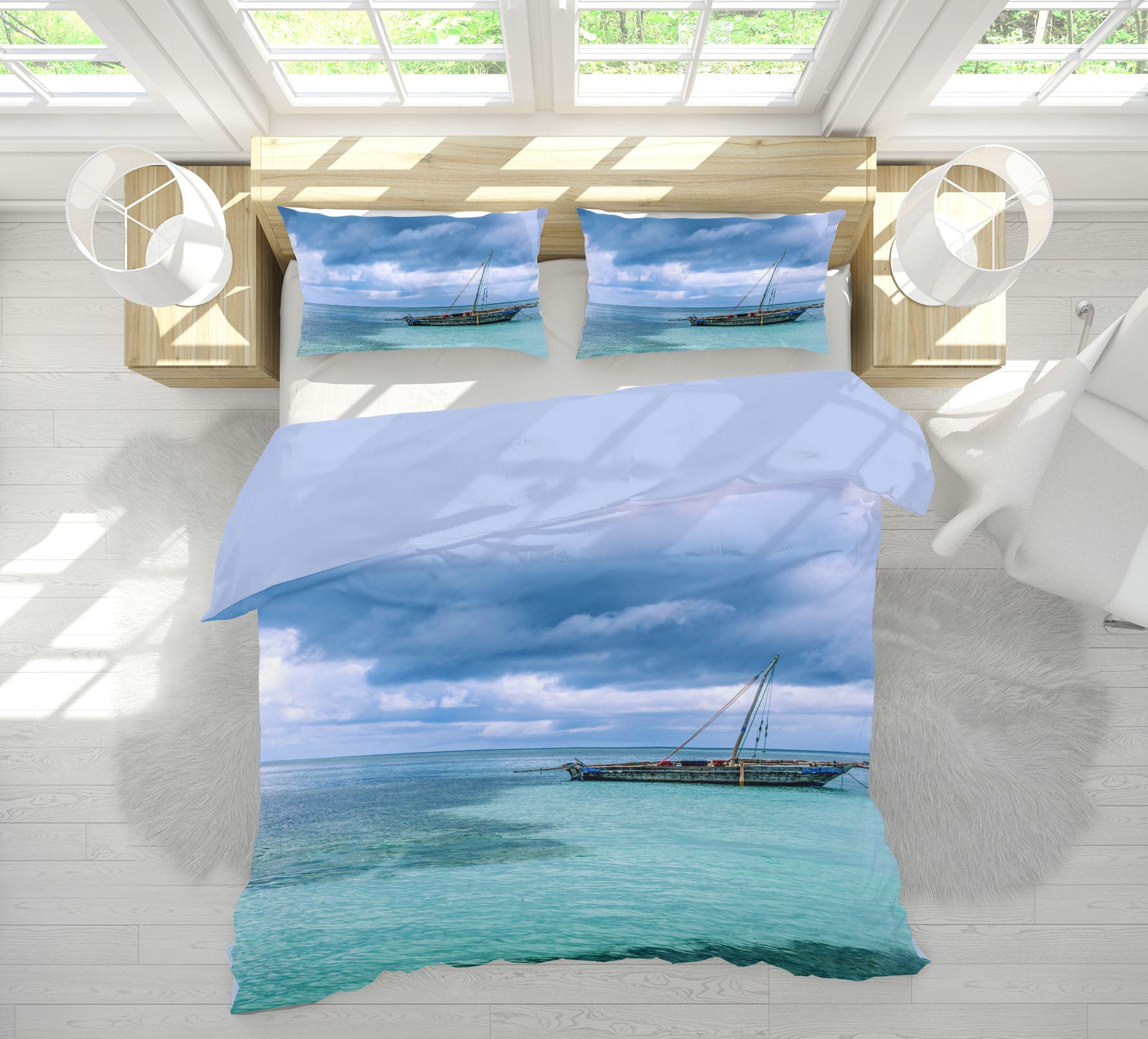 3D Cloud Sea Boat 058 Marco Carmassi Bedding Bed Pillowcases Quilt