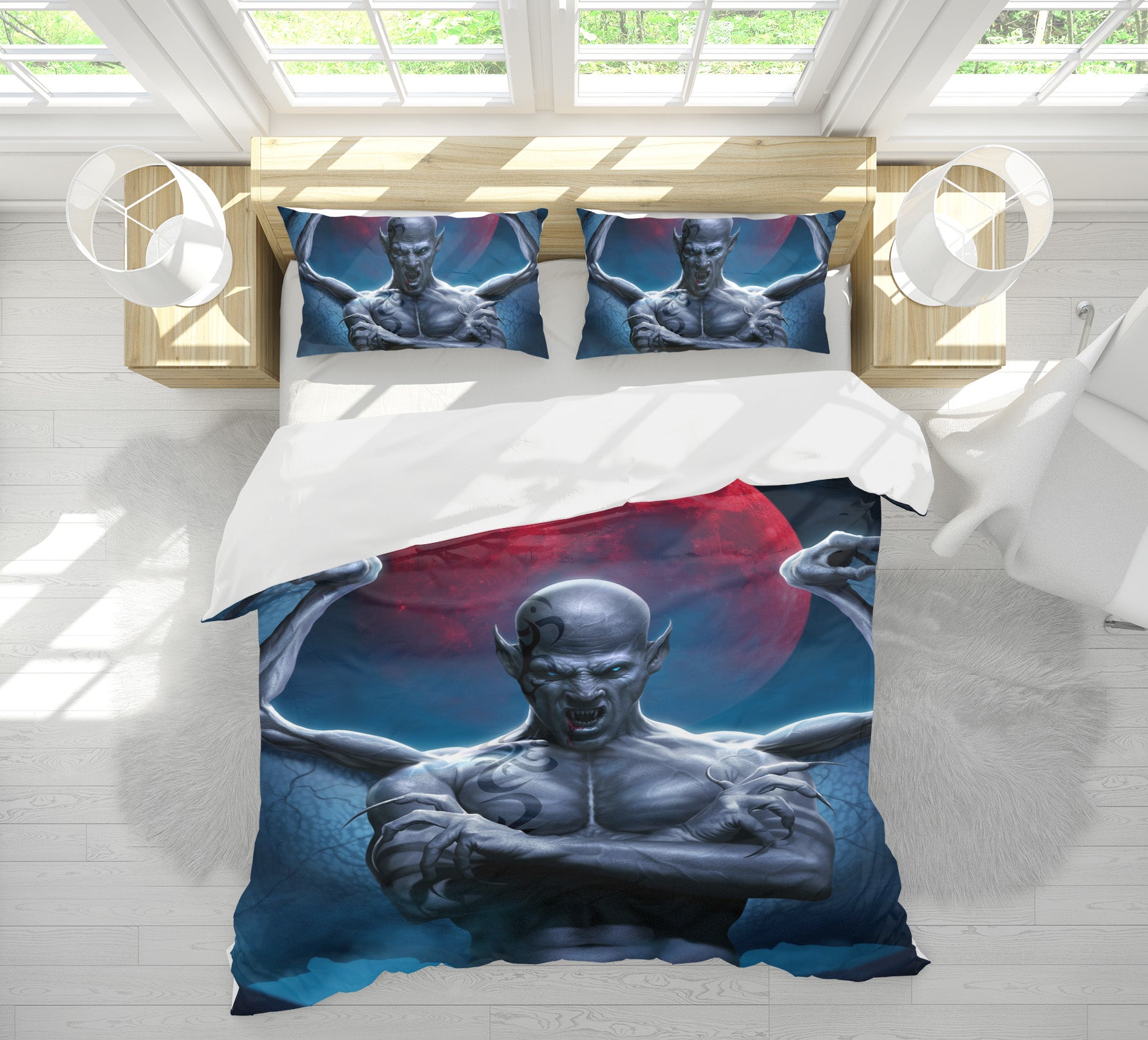 3D Red Moon Dragon Man 4066 Tom Wood Bedding Bed Pillowcases Quilt