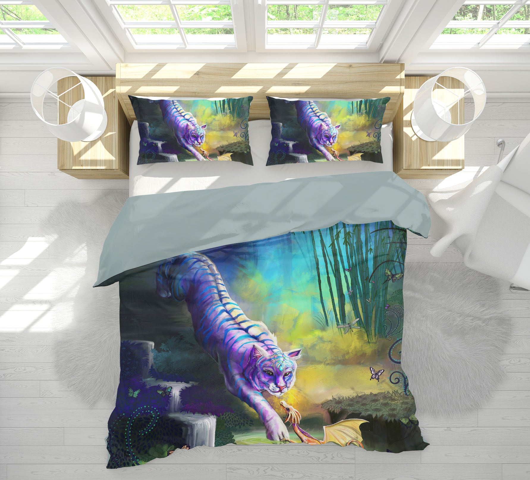 3D White Tiger 123 Rose Catherine Khan Bedding Bed Pillowcases Quilt