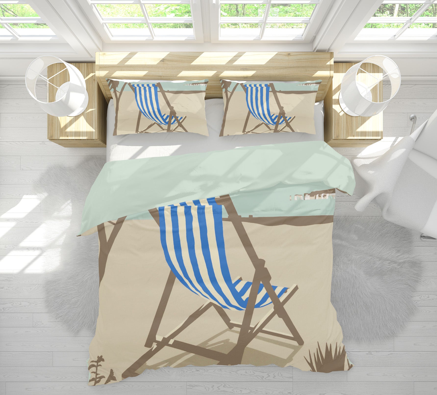 3D Bournemouth Blue Deckchair 2004 Steve Read Bedding Bed Pillowcases Quilt