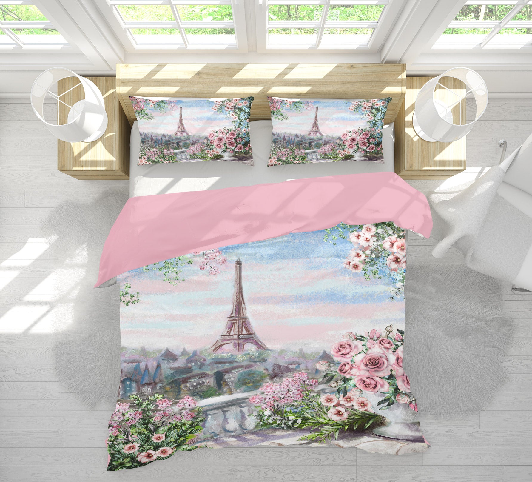 3D Eiffel Tower Flower 042 Bed Pillowcases Quilt