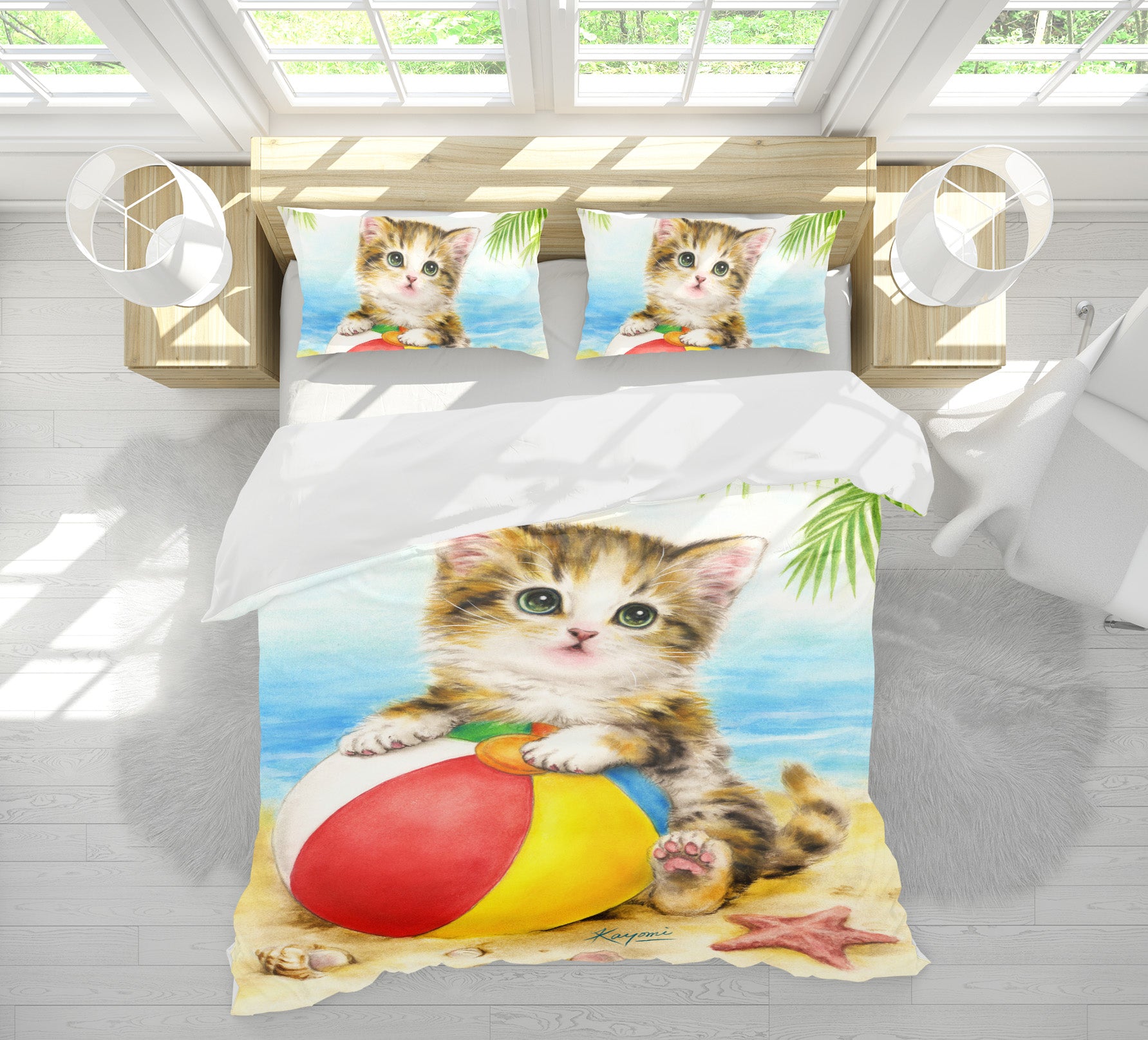3D Beach Cat Ball 5812 Kayomi Harai Bedding Bed Pillowcases Quilt Cover Duvet Cover